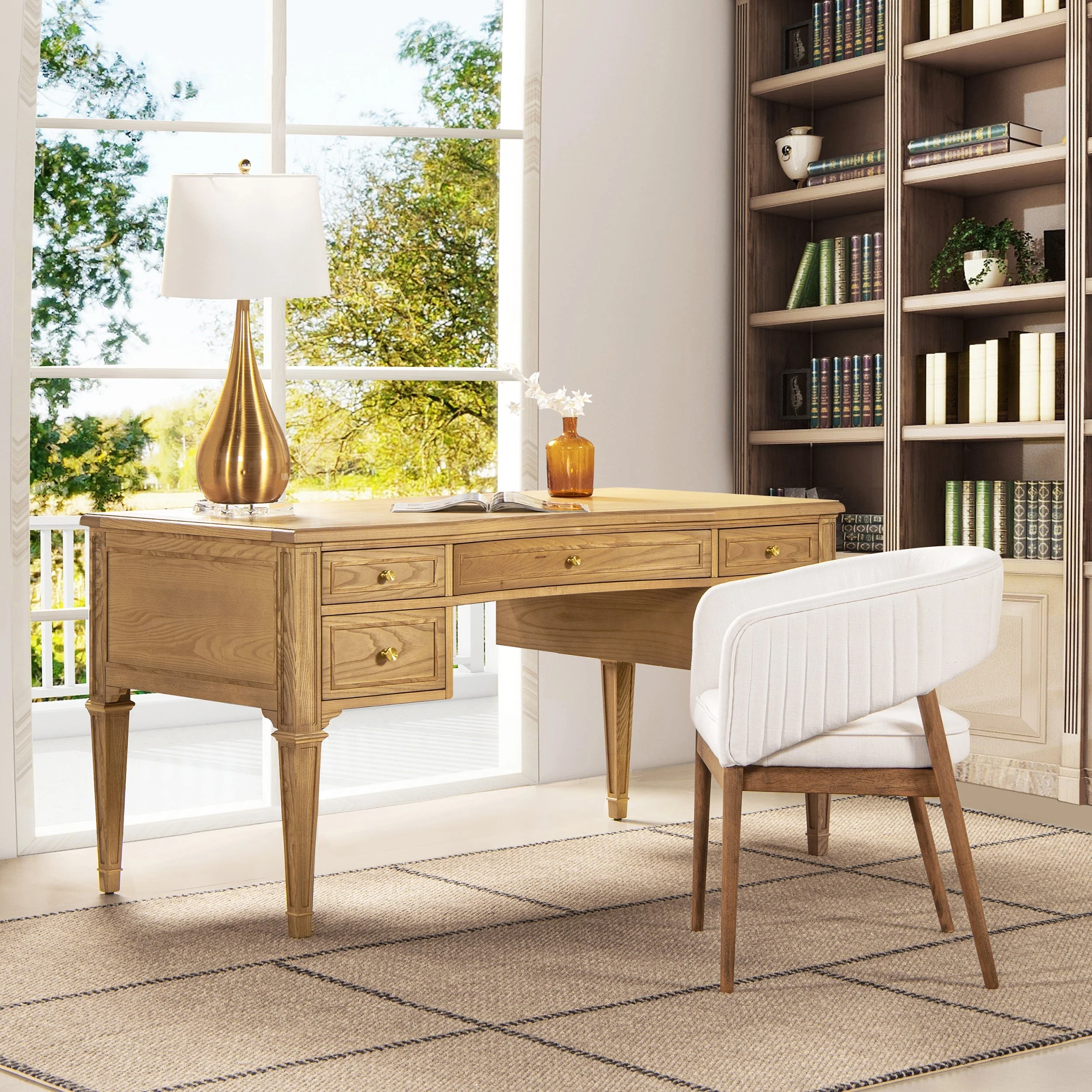 Dauphin Gold Accent 5-Drawer Wood Executive Desk - Image 2