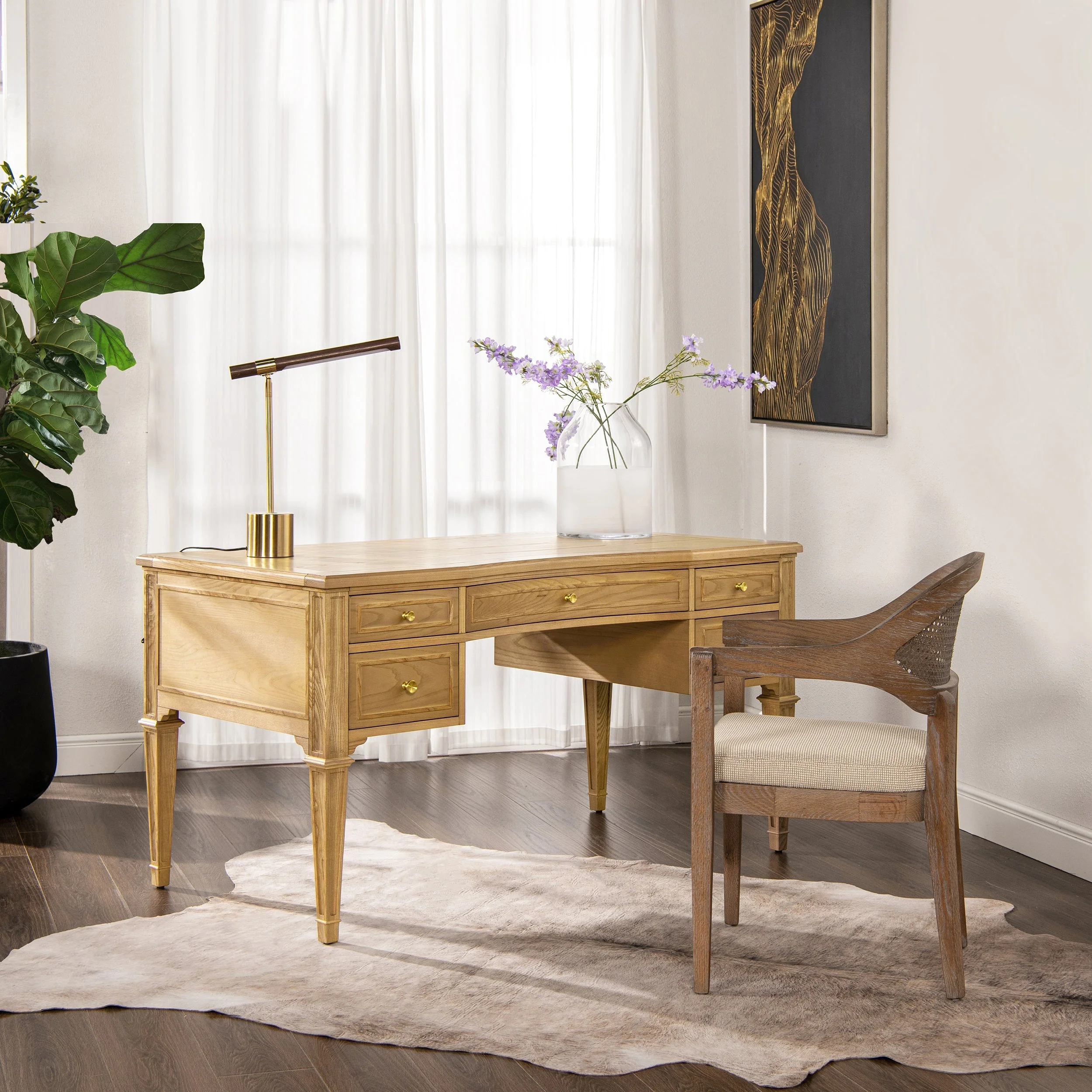 Dauphin Gold Accent 5-Drawer Wood Executive Desk - Image 3