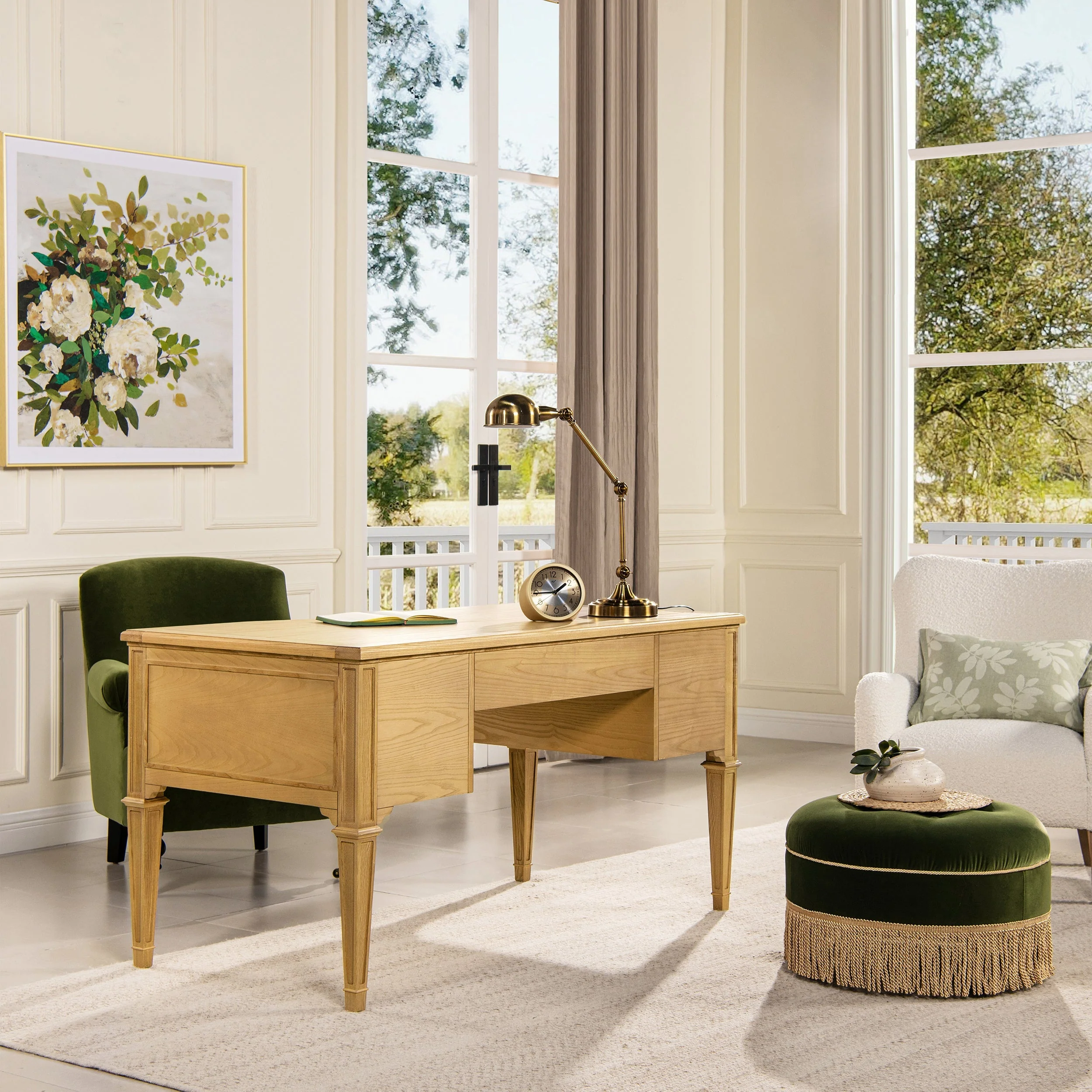 Dauphin Gold Accent 5-Drawer Wood Executive Desk - Image 4