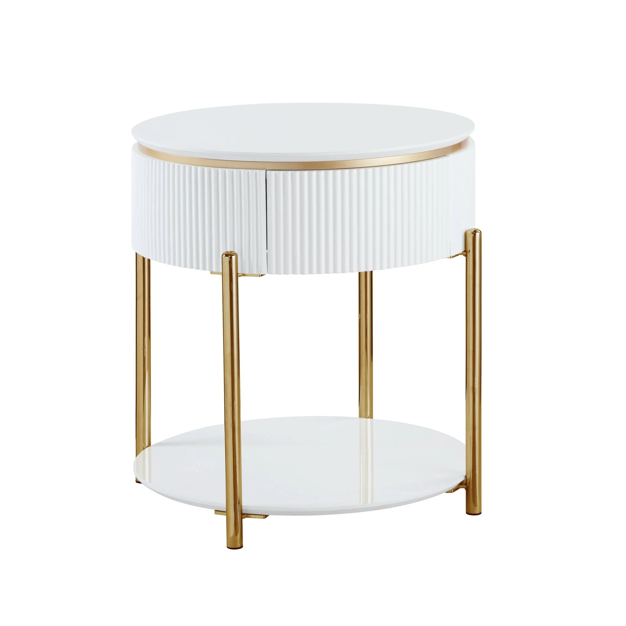 Daveigh - High Gloss End Table - Gold / White - Image 4
