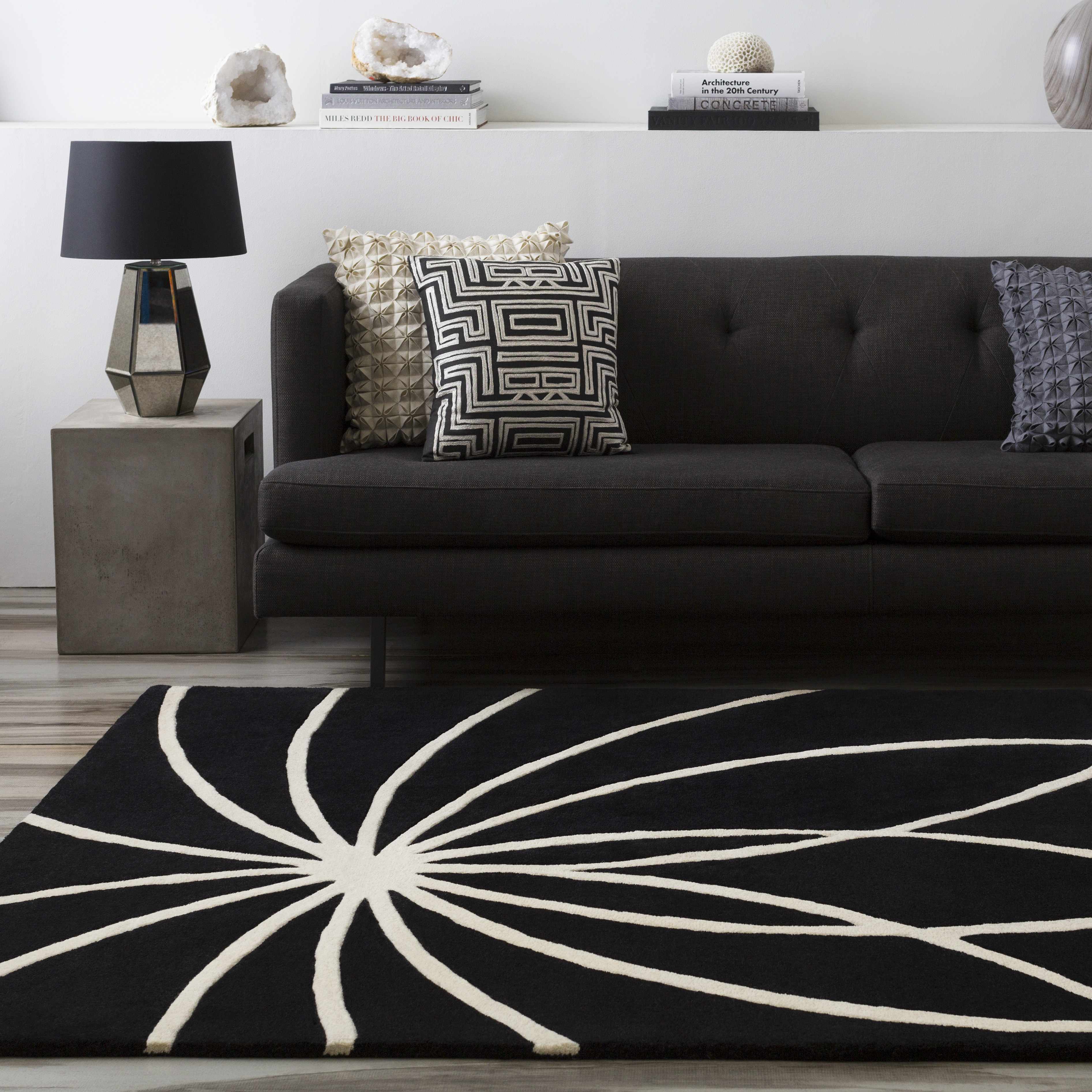 Davison Black Geometric Wool Carpet - Image 21