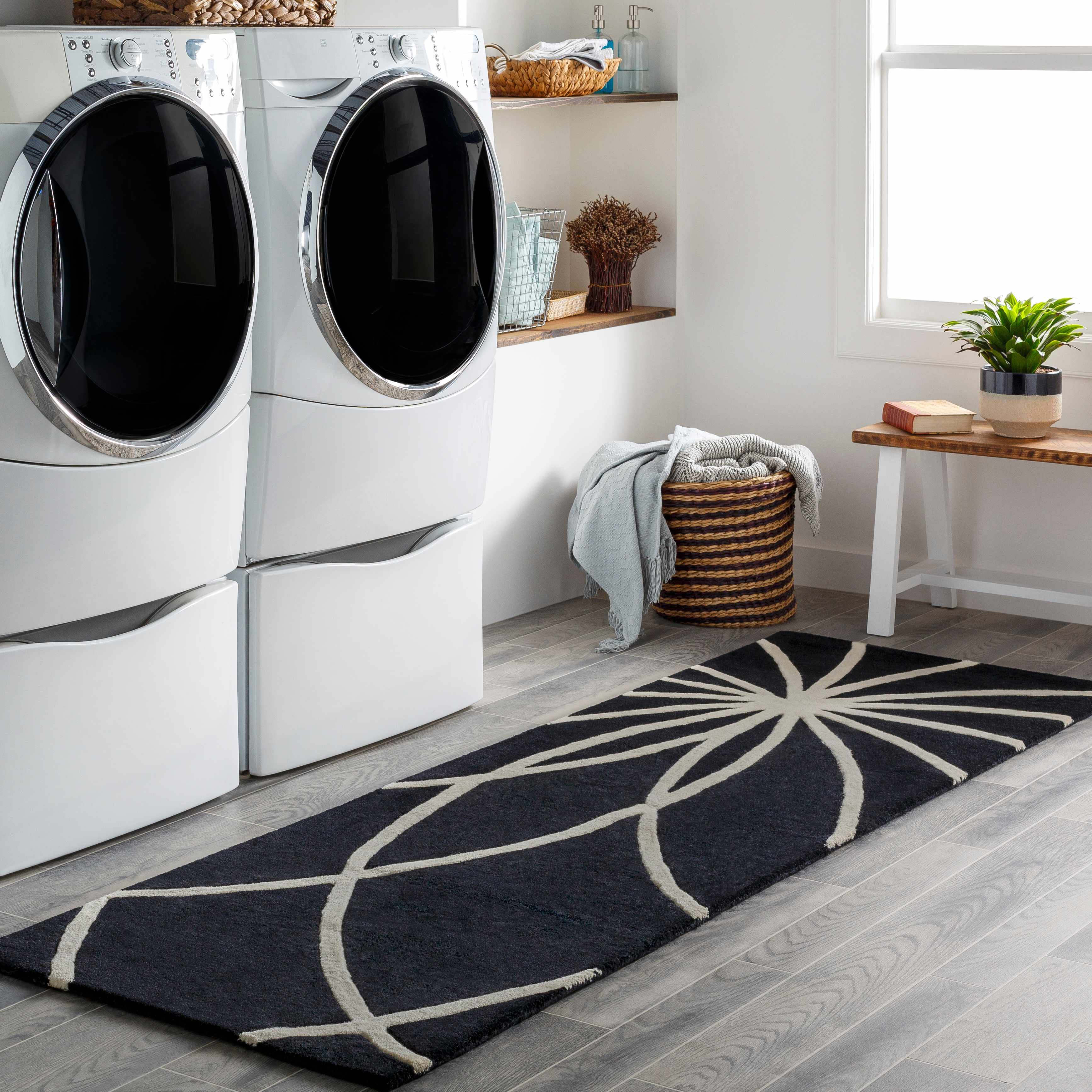 Davison Black Geometric Wool Carpet - Image 3