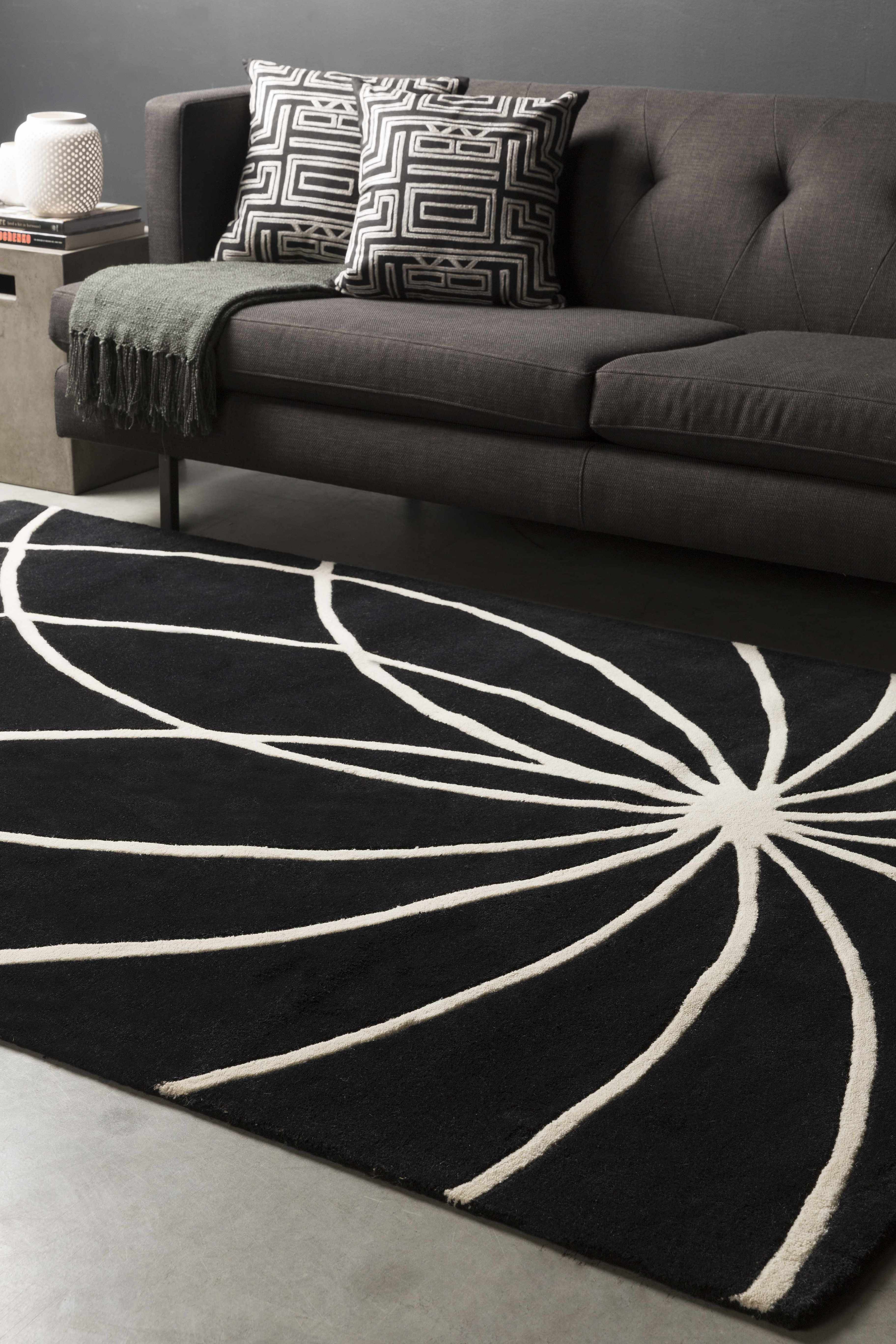 Davison Black Geometric Wool Carpet - Image 4
