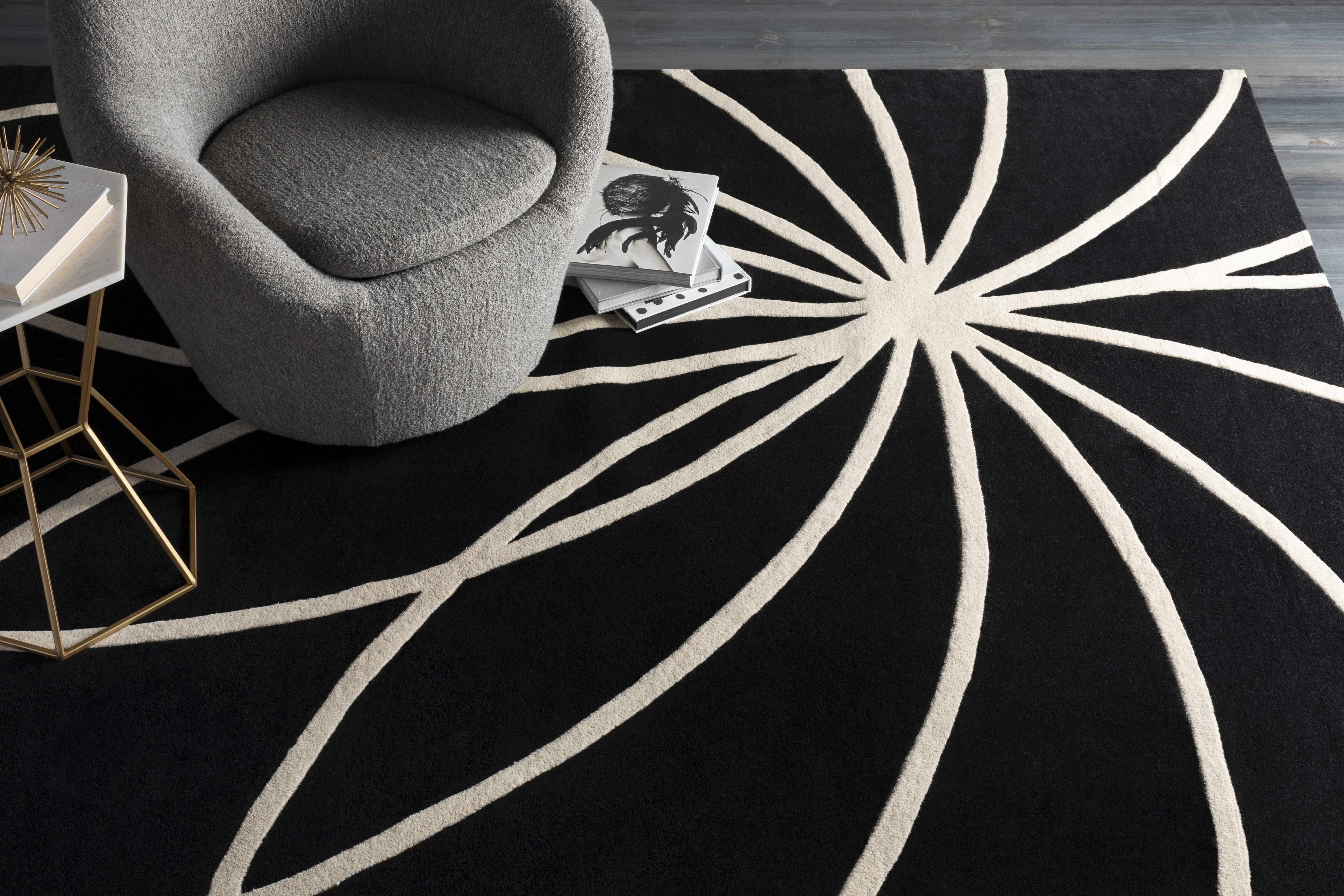 Davison Black Geometric Wool Carpet - Image 6
