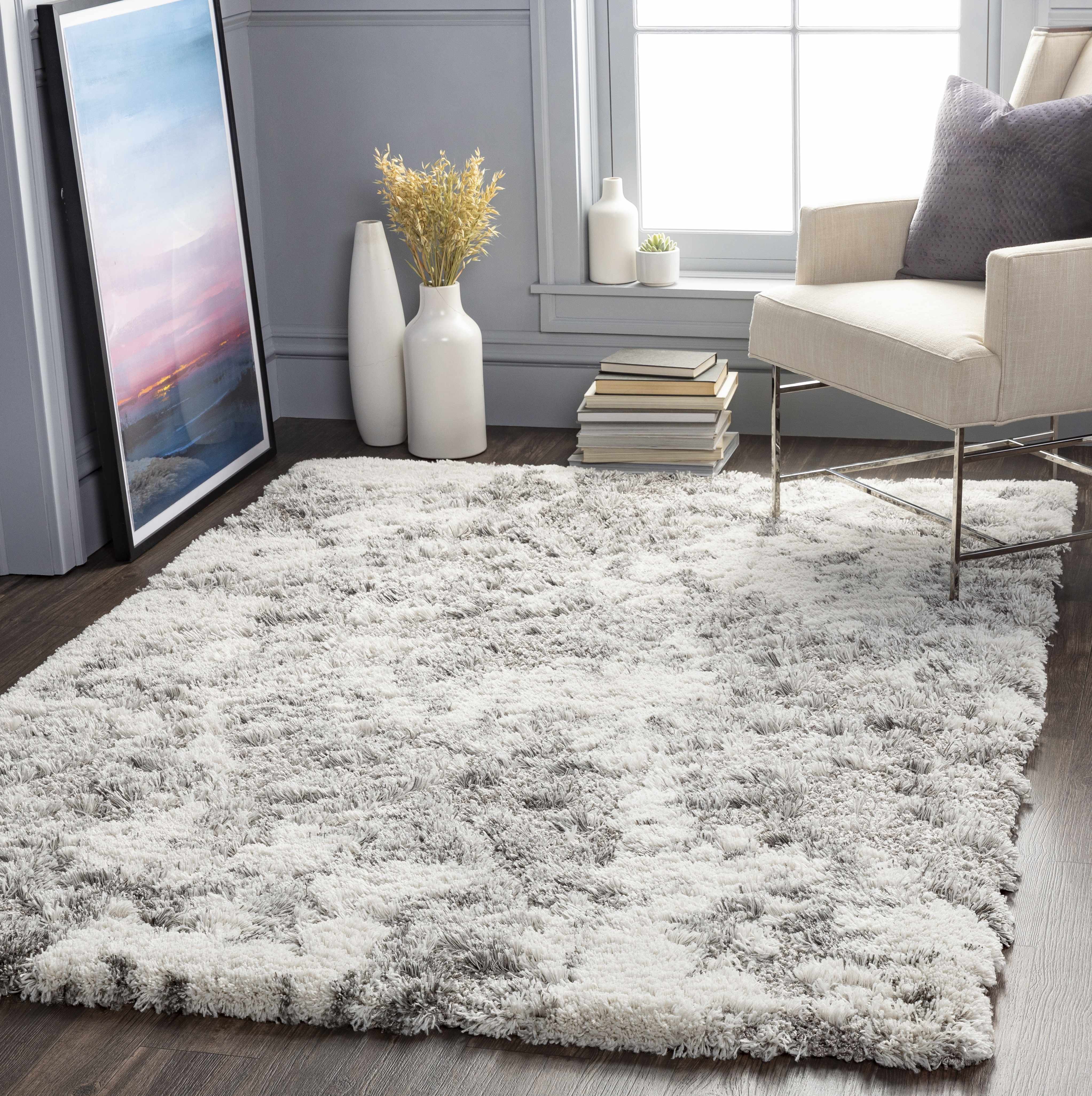 Dawesville Gray White Shag Area Rug - Image 3