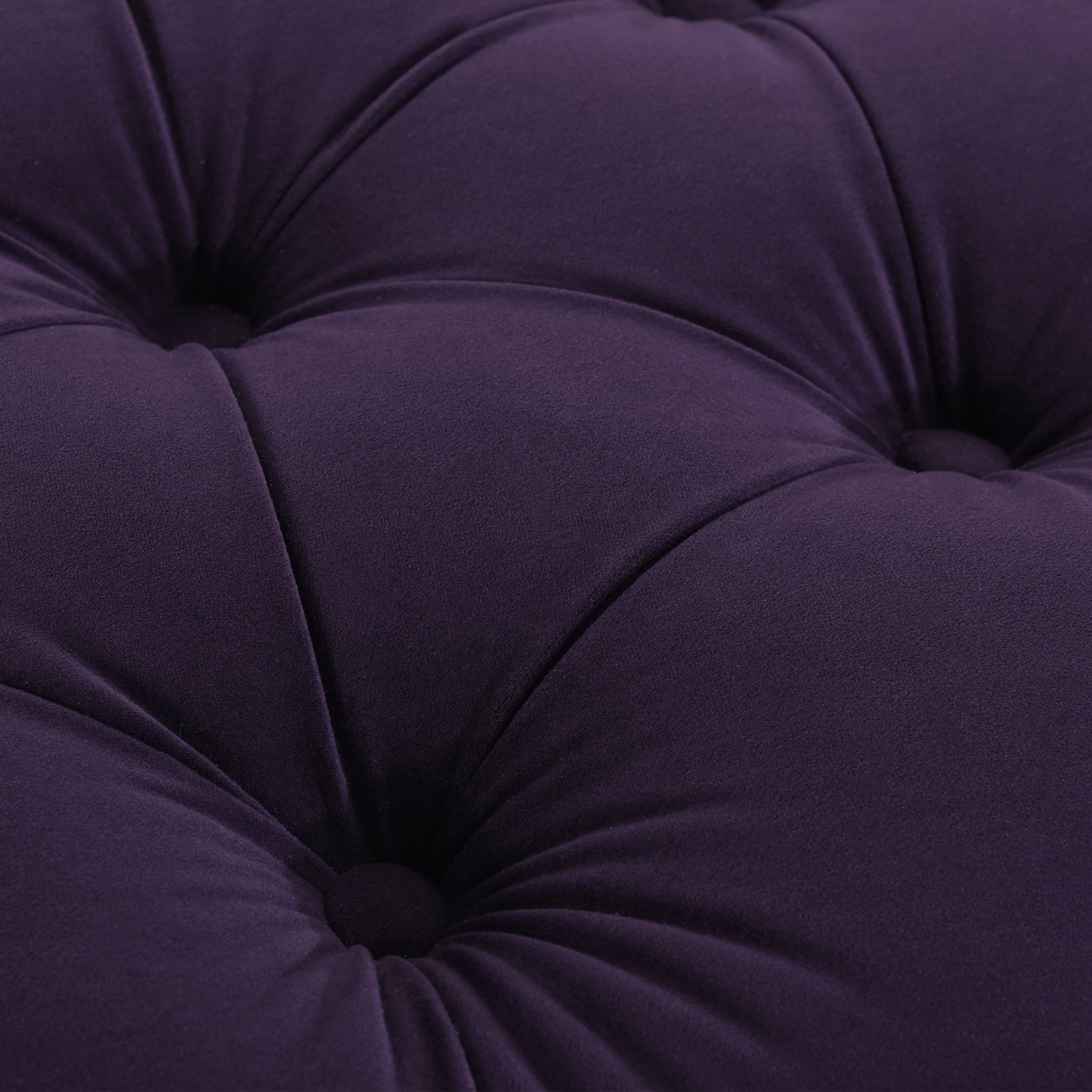 Dawn Tufted Round Ottoman in Purple Velvet with Nailhead Accents - Image 5