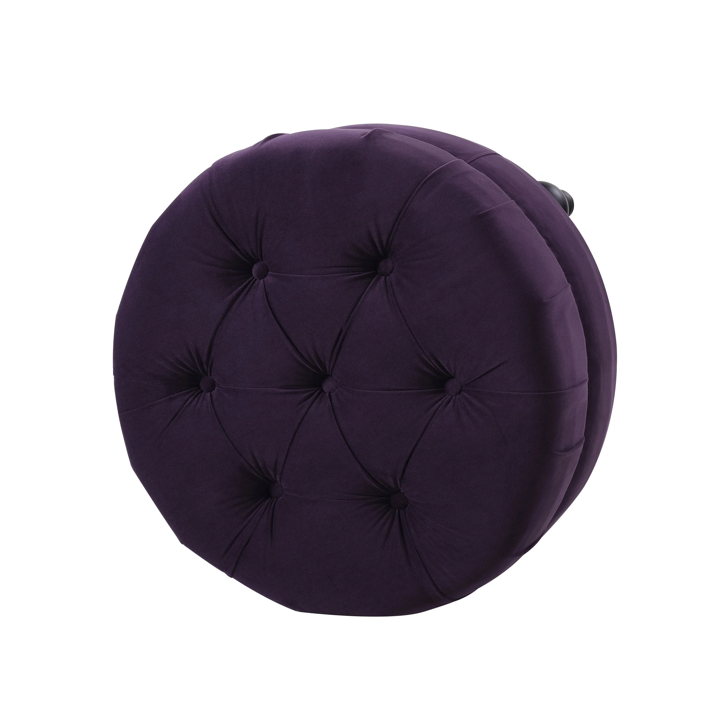Dawn Tufted Round Ottoman in Purple Velvet with Nailhead Accents - Image 6
