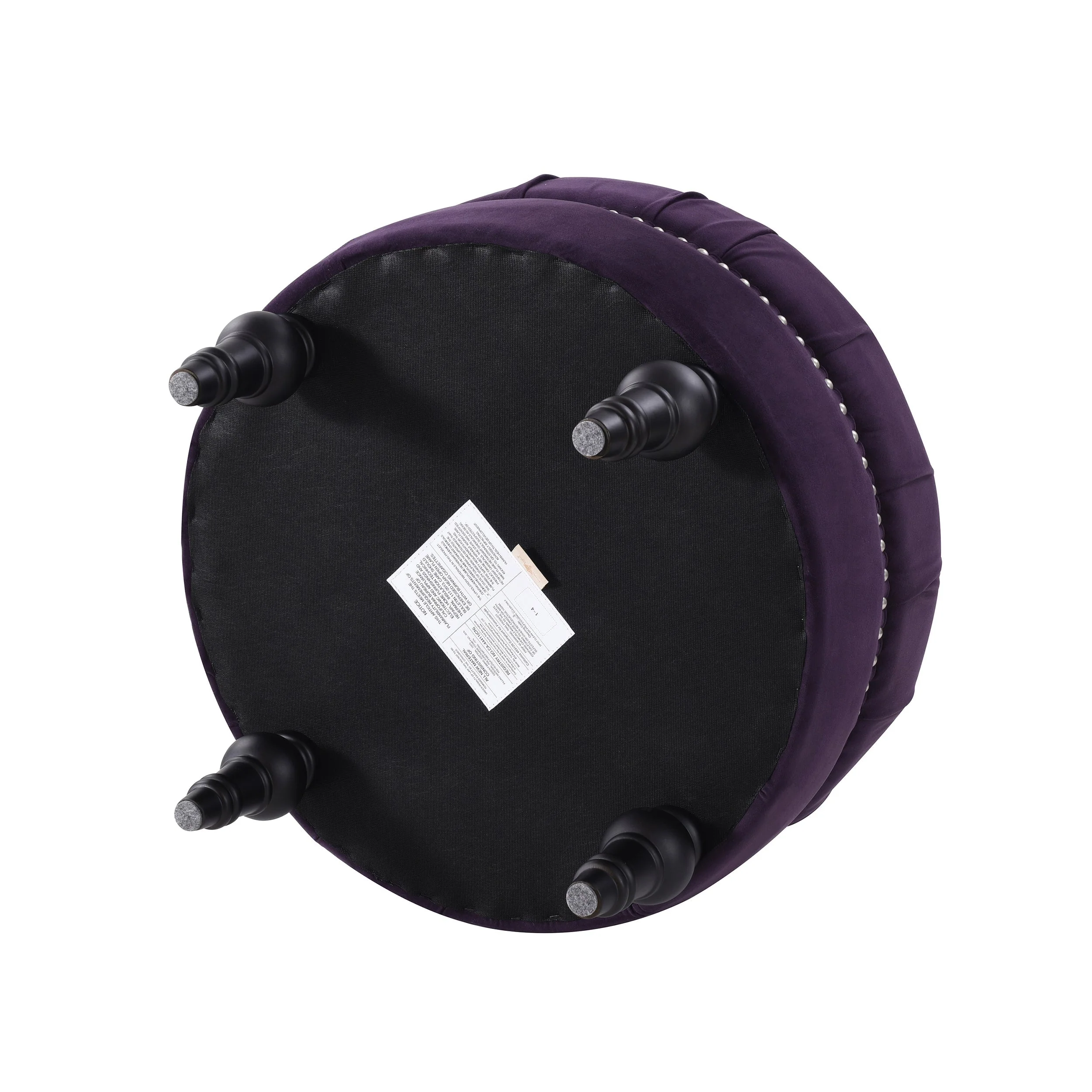 Dawn Tufted Round Ottoman in Purple Velvet with Nailhead Accents - Image 8