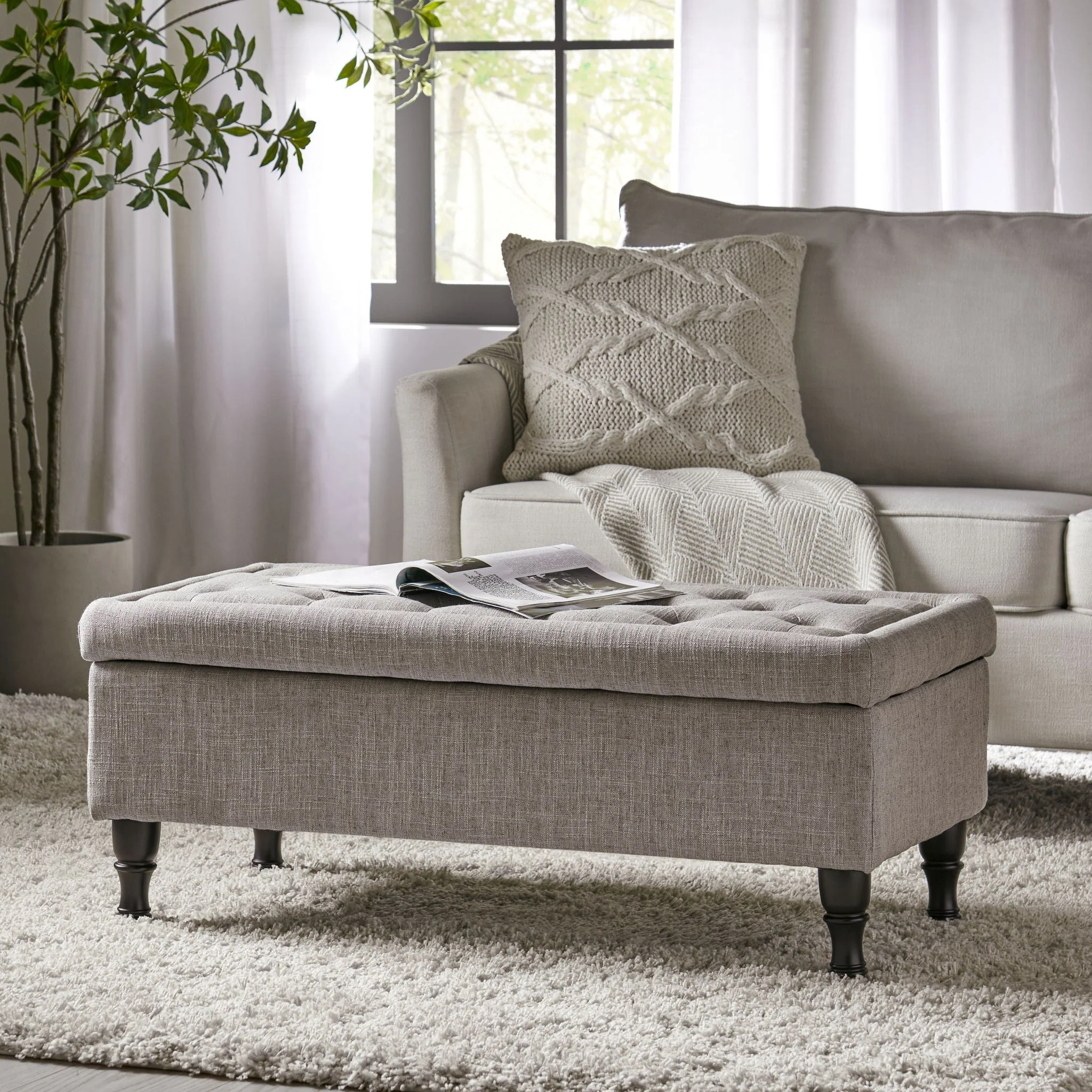 Dean - Fabric Storage Wide Tufted Rectangle Ottoman - Gray - Image 3