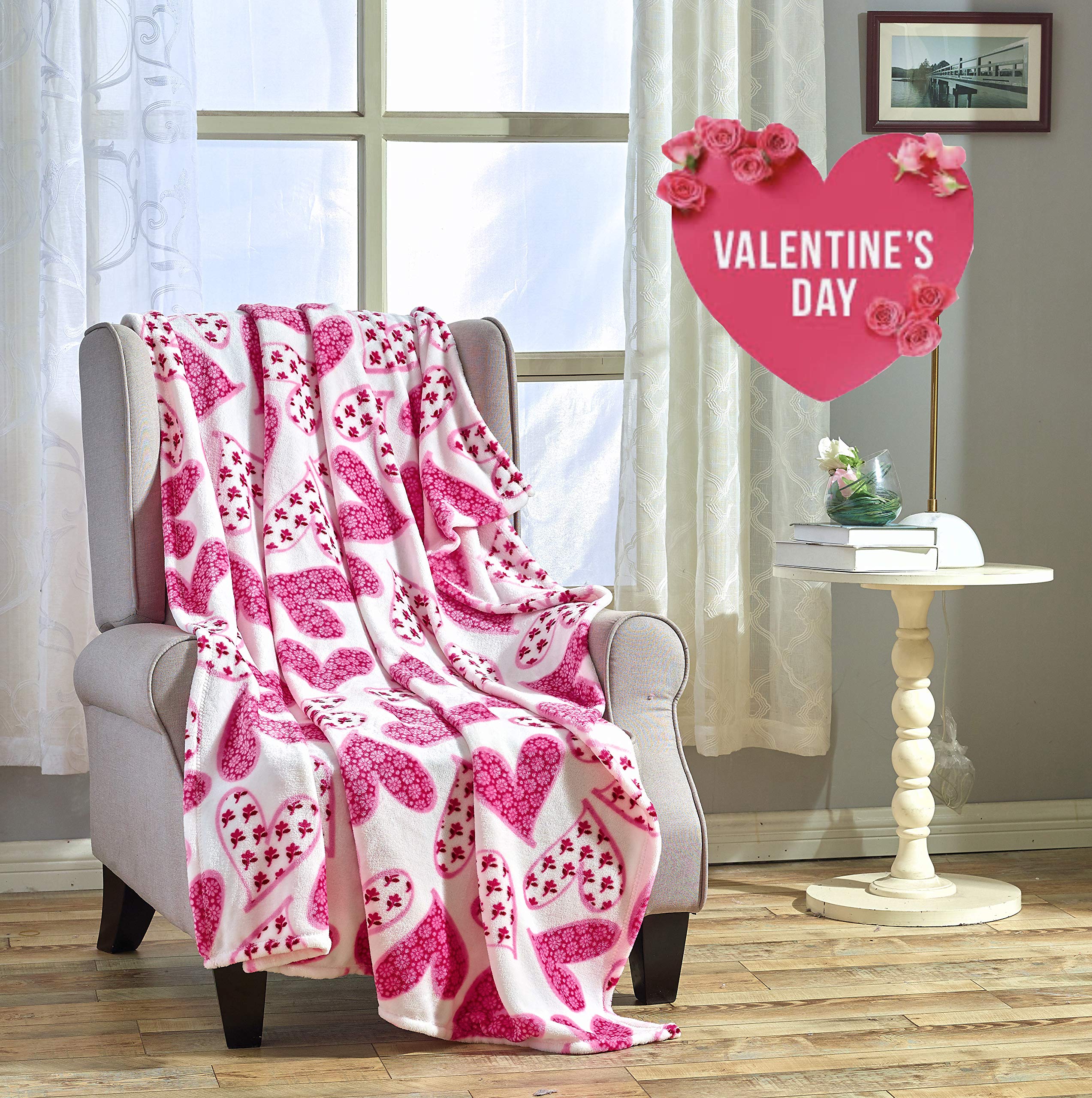 Decor&More Amor Eterno Be Mine Love Collection Valentine's Day Heart Ultra Plush Throw Blanket (50" x 60") - - Image 8
