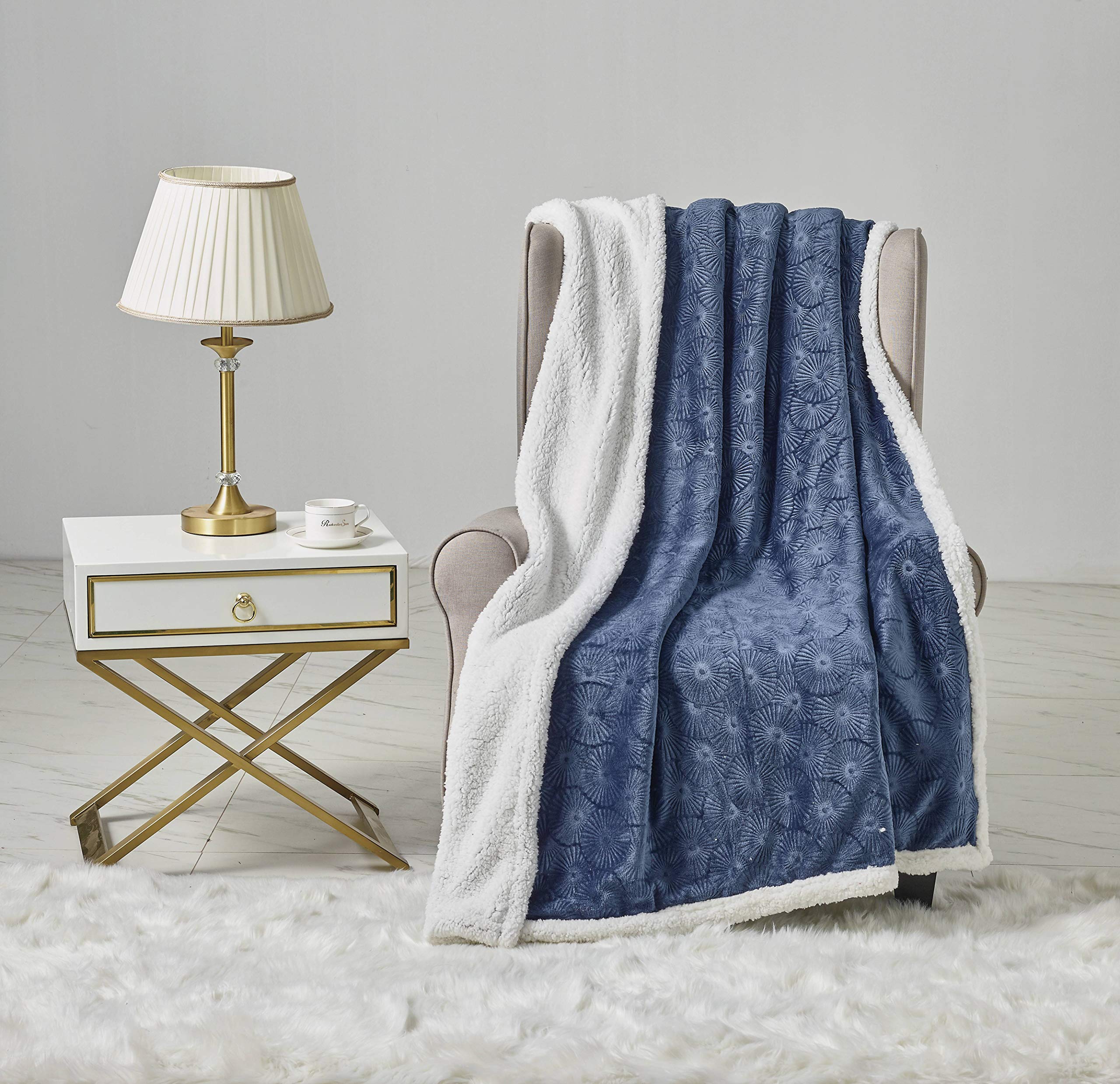 Decor&More Bon Iver Collection Extra Soft Bursting Fireworks Embossed Microplush Throw Blanket with Sherpa Backing (50" x 60") - Image 10