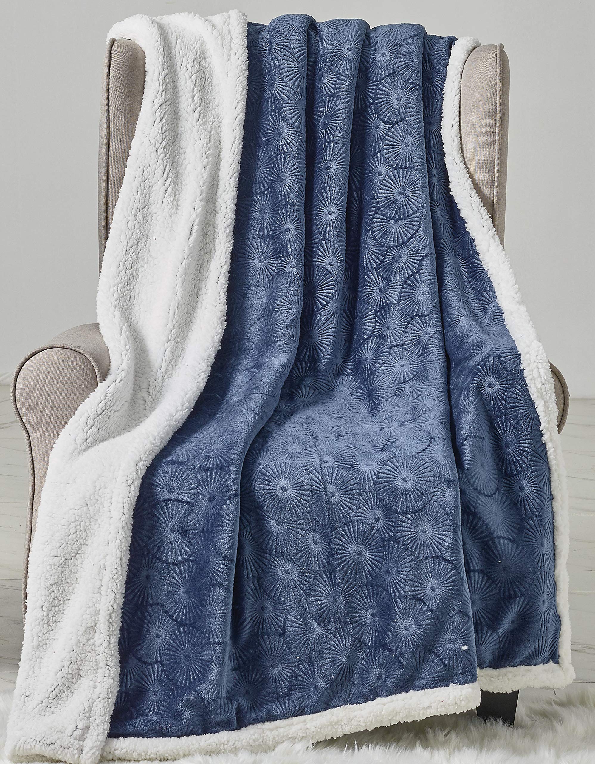 Decor&More Bon Iver Collection Extra Soft Bursting Fireworks Embossed Microplush Throw Blanket with Sherpa Backing (50" x 60") - Image 3