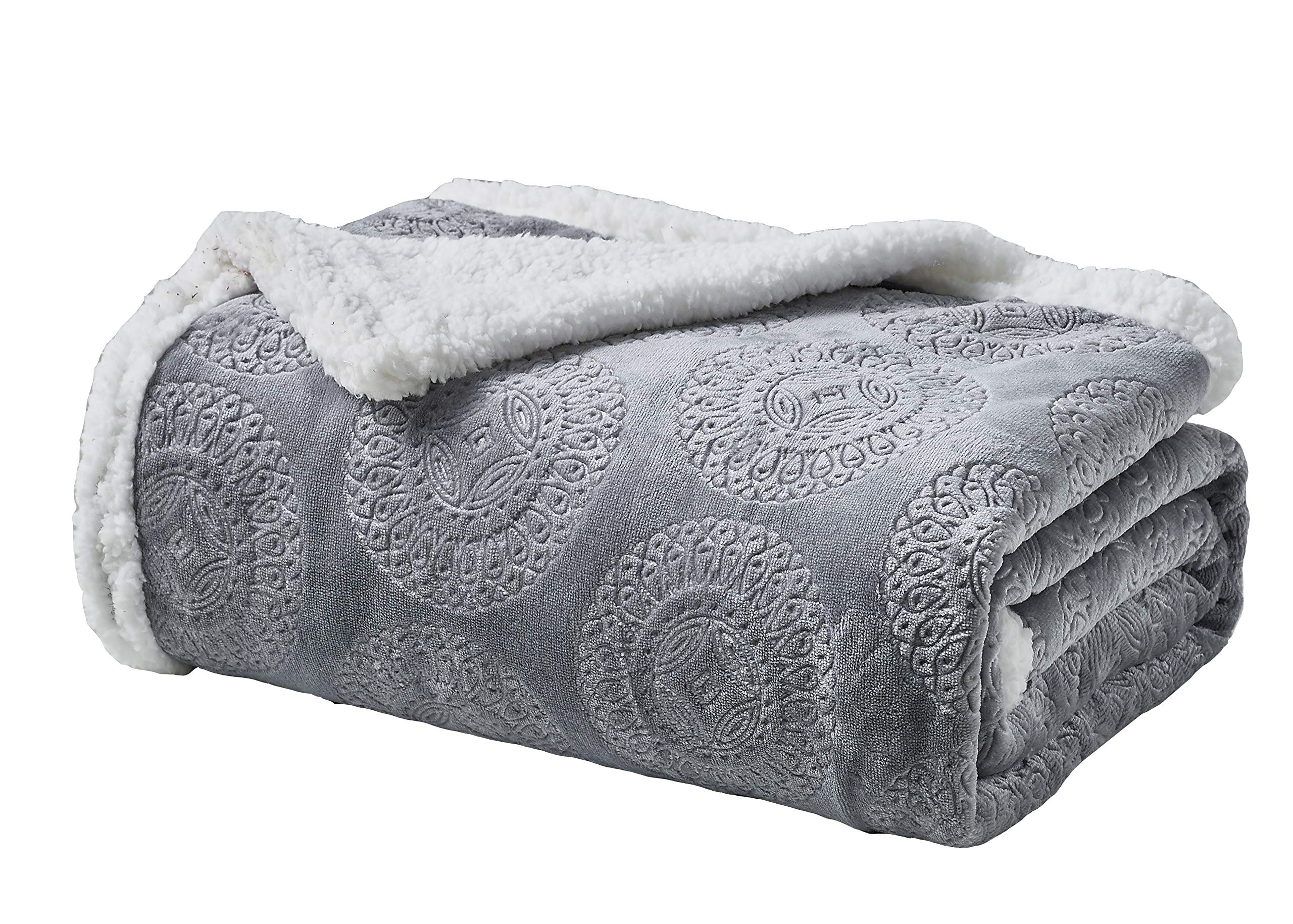 Decor&More Bon Iver Collection Extra Soft Mandala Embossed Microplush Throw Blanket with Sherpa Backing (50" x 60") - Image 11
