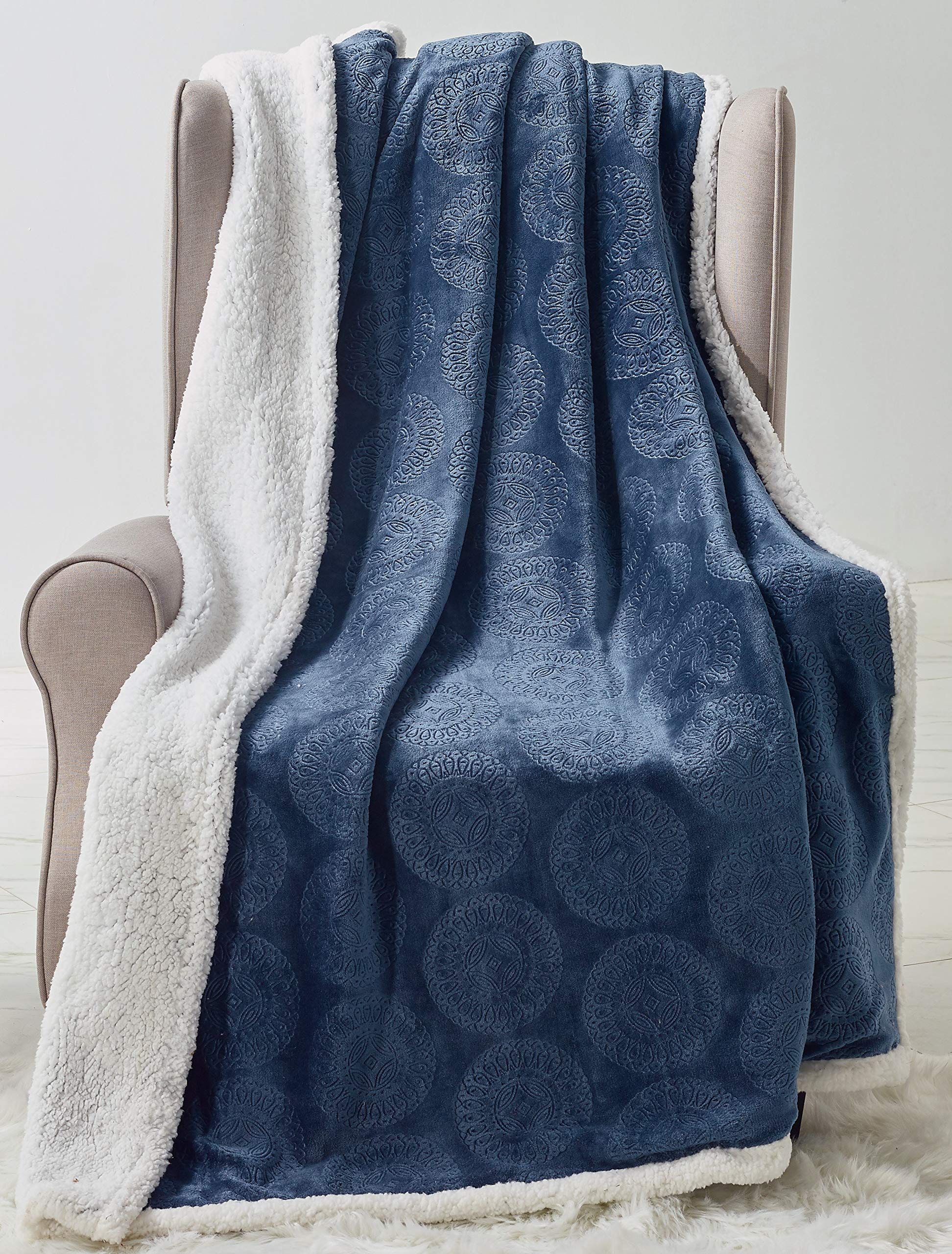 Decor&More Bon Iver Collection Extra Soft Mandala Embossed Microplush Throw Blanket with Sherpa Backing (50" x 60") - Image 3