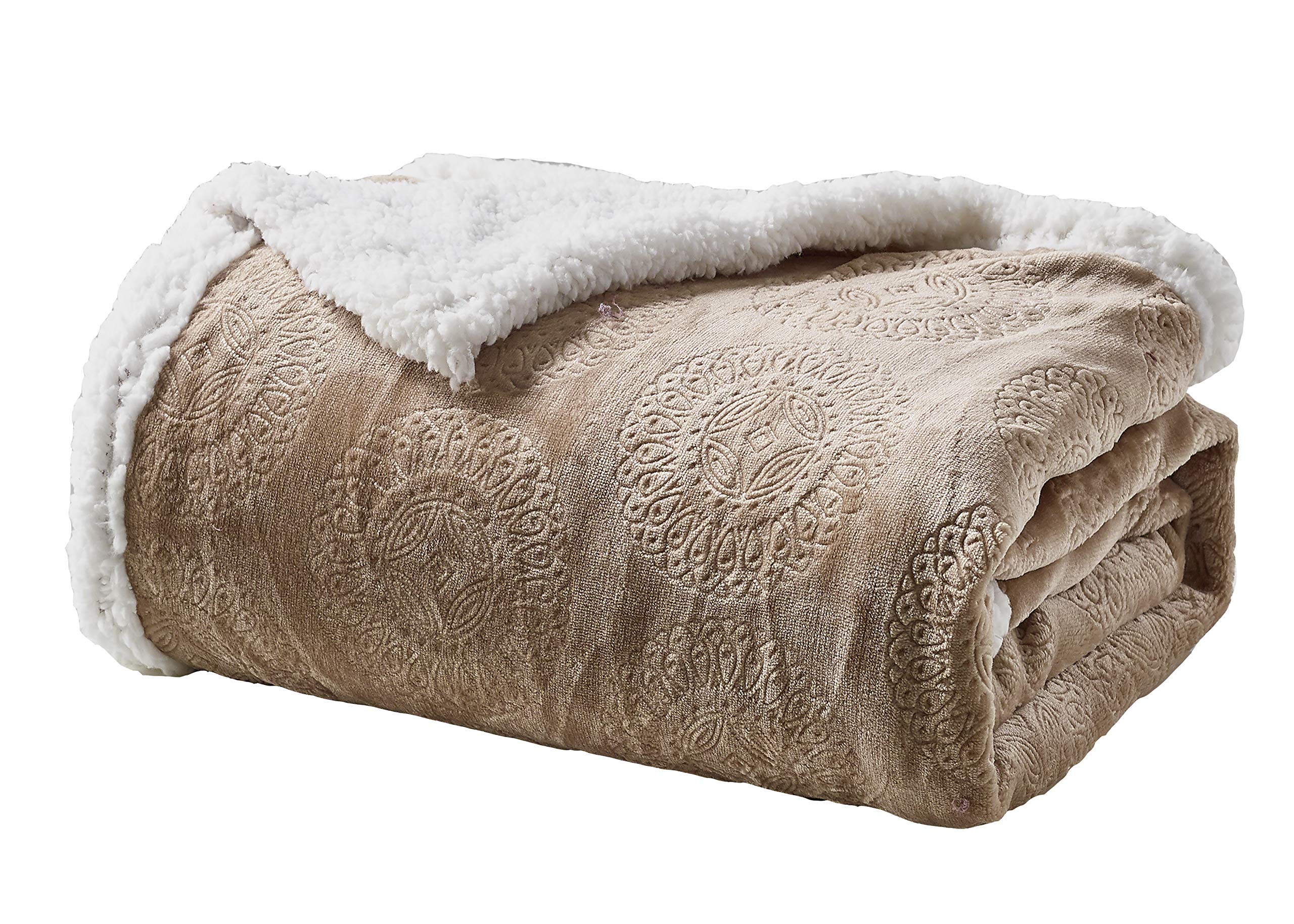 Decor&More Bon Iver Collection Extra Soft Mandala Embossed Microplush Throw Blanket with Sherpa Backing (50" x 60") - Image 5