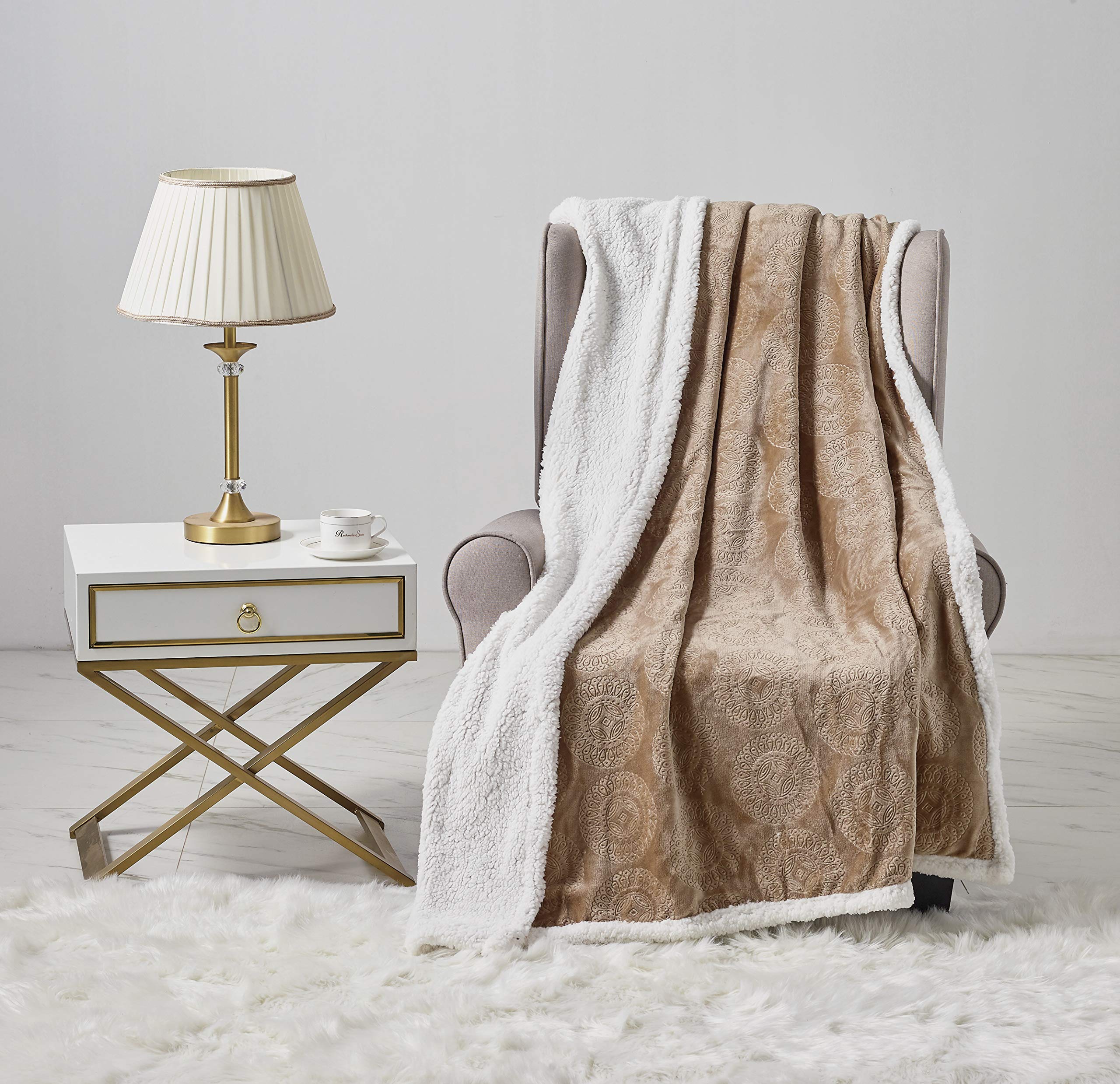 Decor&More Bon Iver Collection Extra Soft Mandala Embossed Microplush Throw Blanket with Sherpa Backing (50" x 60") - Image 6