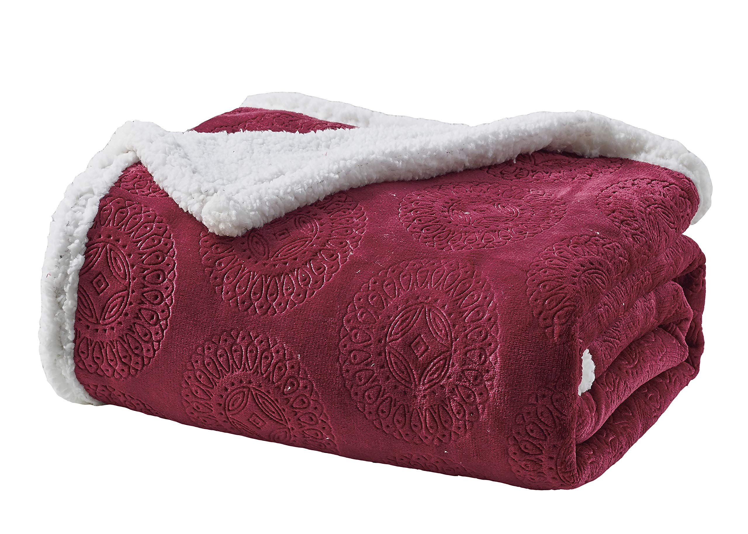 Decor&More Bon Iver Collection Extra Soft Mandala Embossed Microplush Throw Blanket with Sherpa Backing (50" x 60") - Image 7