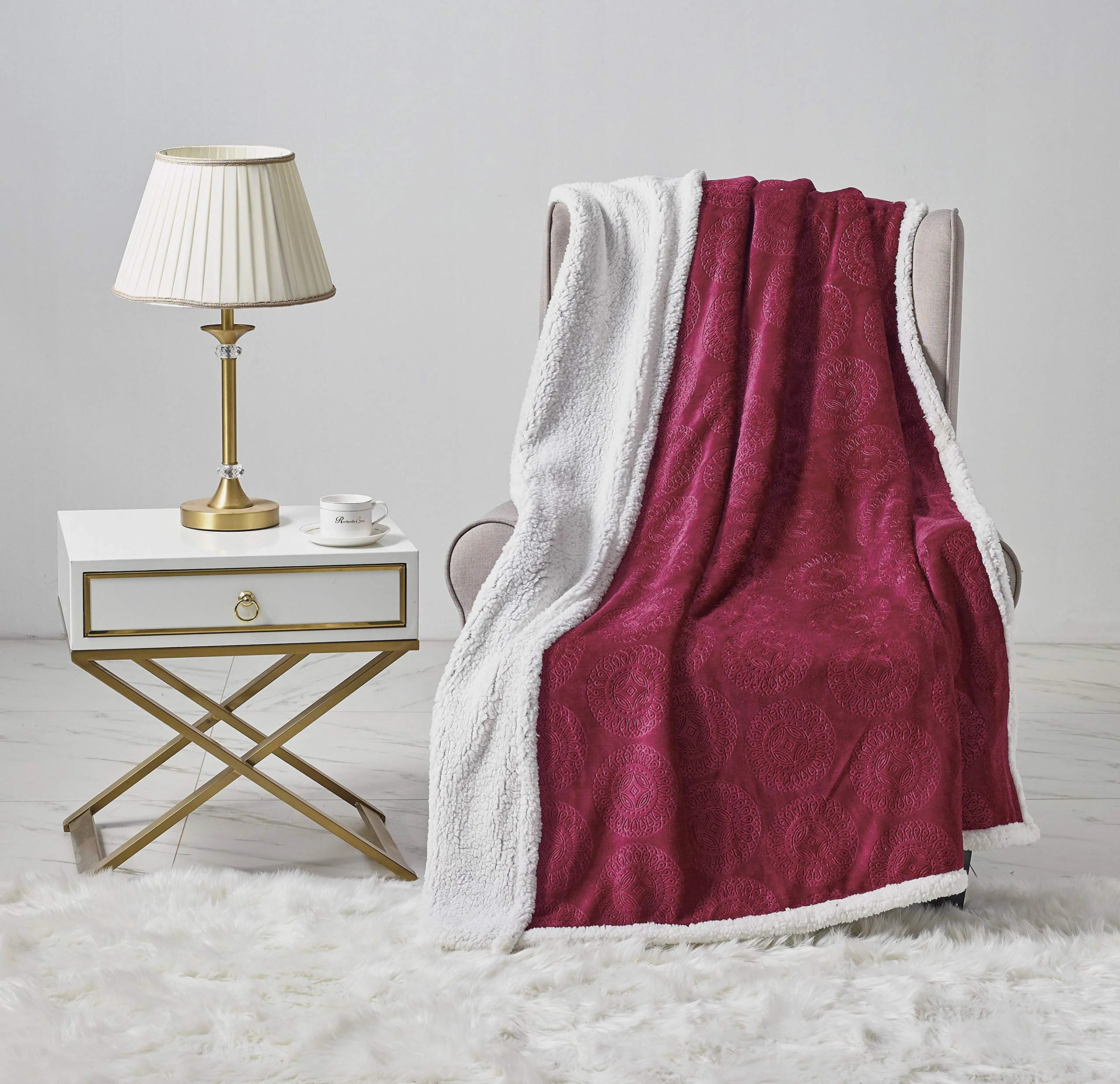 Decor&More Bon Iver Collection Extra Soft Mandala Embossed Microplush Throw Blanket with Sherpa Backing (50" x 60") - Image 8