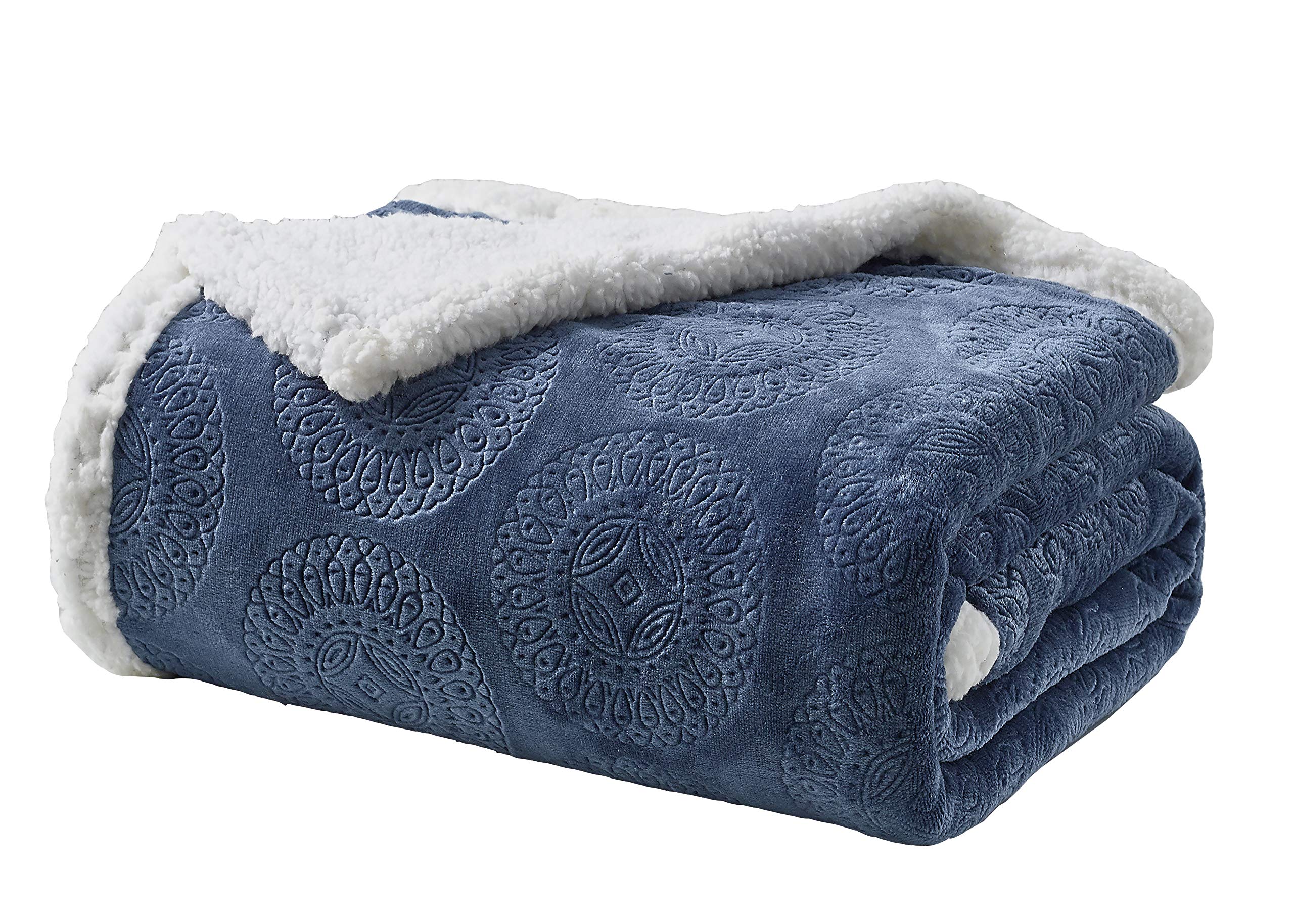 Decor&More Bon Iver Collection Extra Soft Mandala Embossed Microplush Throw Blanket with Sherpa Backing (50" x 60") - Image 9