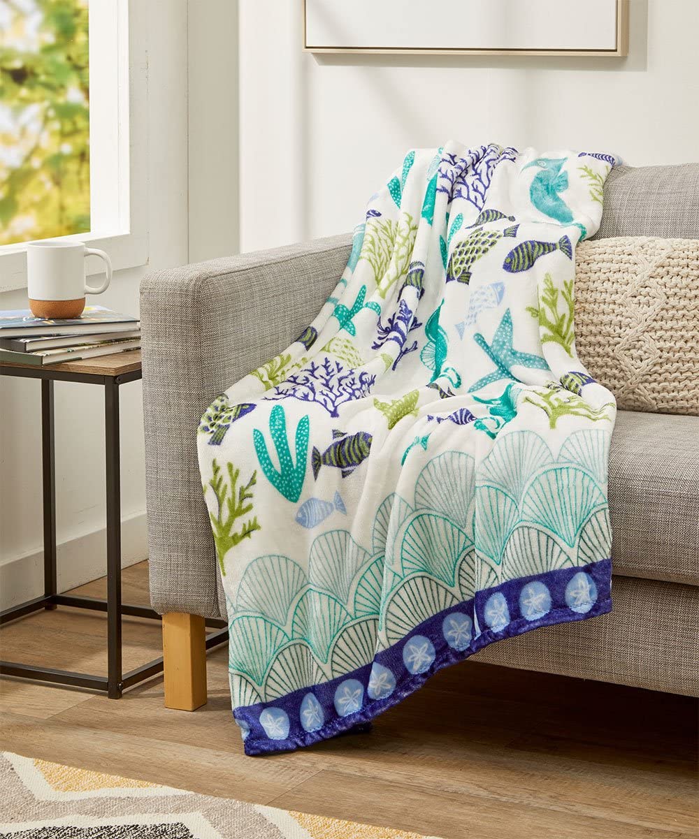 Decor&More Corales de Marina Blue Coral Seahorse Oceanic Microplush Throw Blanket Ocean Blanket for Boys and Girls and Kids of Any Age (50" x 60") - Image 2