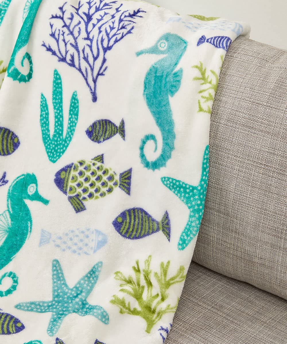 Decor&More Corales de Marina Blue Coral Seahorse Oceanic Microplush Throw Blanket Ocean Blanket for Boys and Girls and Kids of Any Age (50" x 60") - Image 4