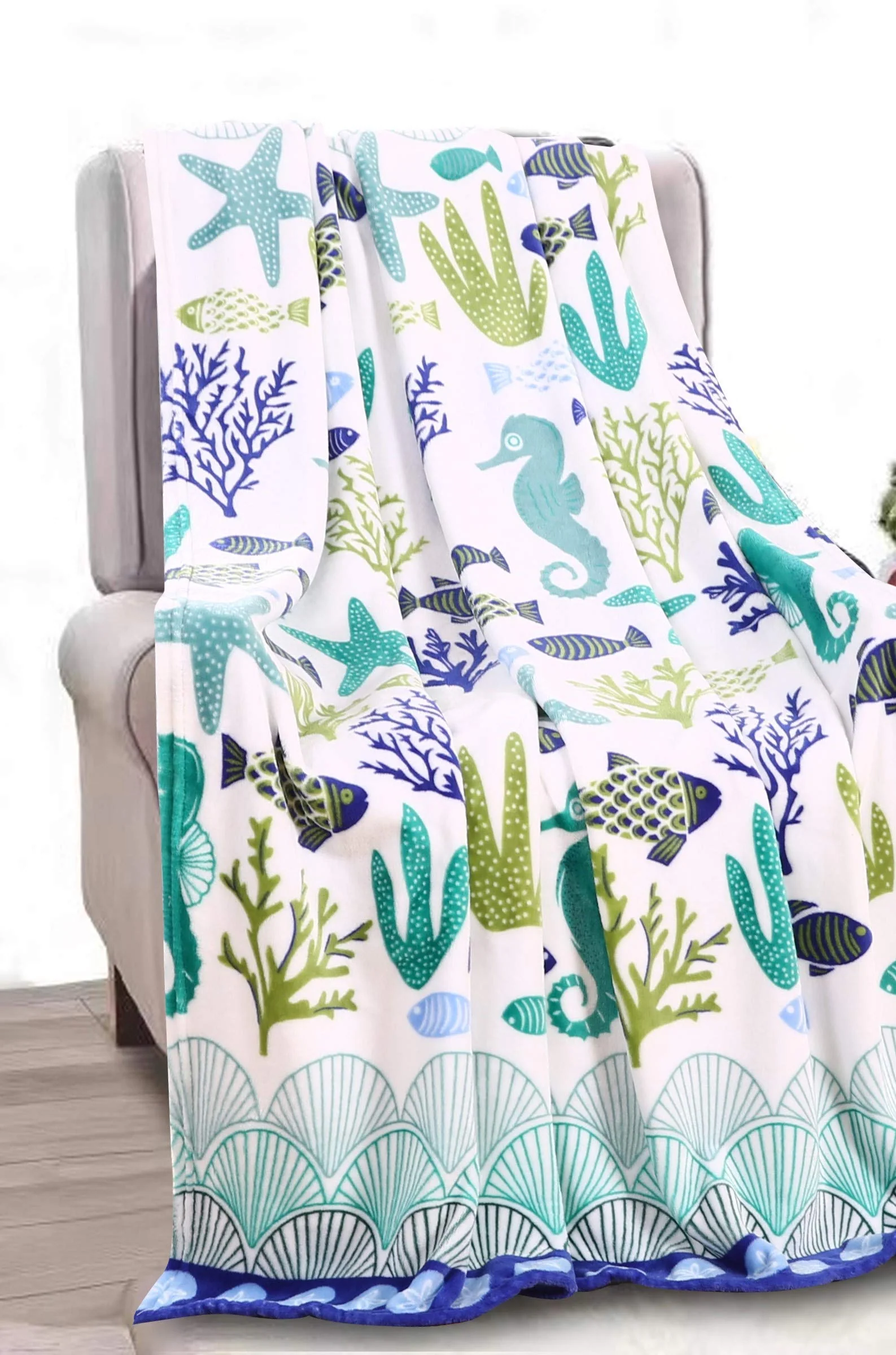 Decor&More Corales de Marina Blue Coral Seahorse Oceanic Microplush Throw Blanket Ocean Blanket for Boys and Girls and Kids of Any Age (50" x 60") - Image 7