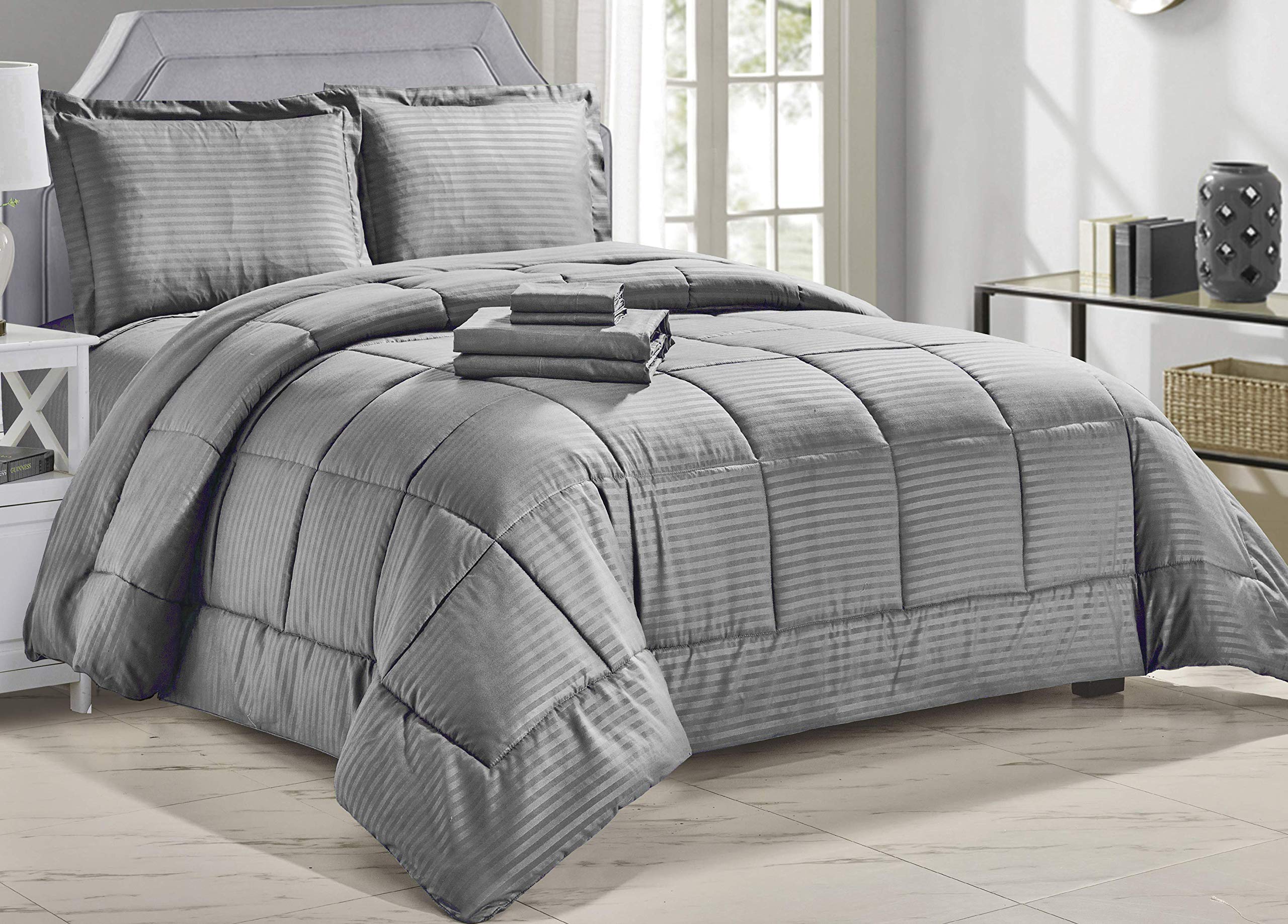 Decor&More Home Essentials 8 Piece Embossed Stripe Bed in a Bag - Image 11
