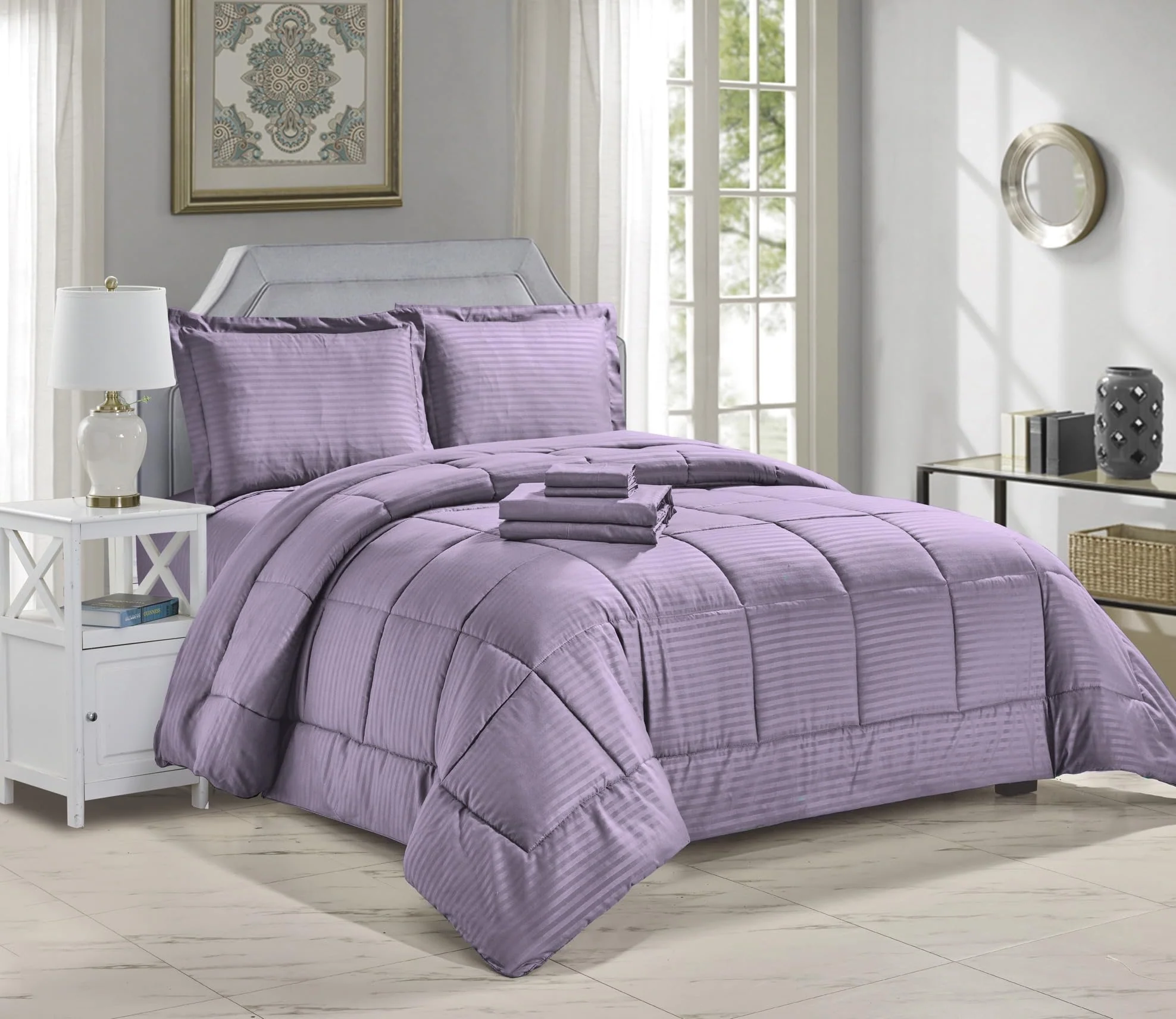 Decor&More Home Essentials 8 Piece Embossed Stripe Bed in a Bag - Image 18