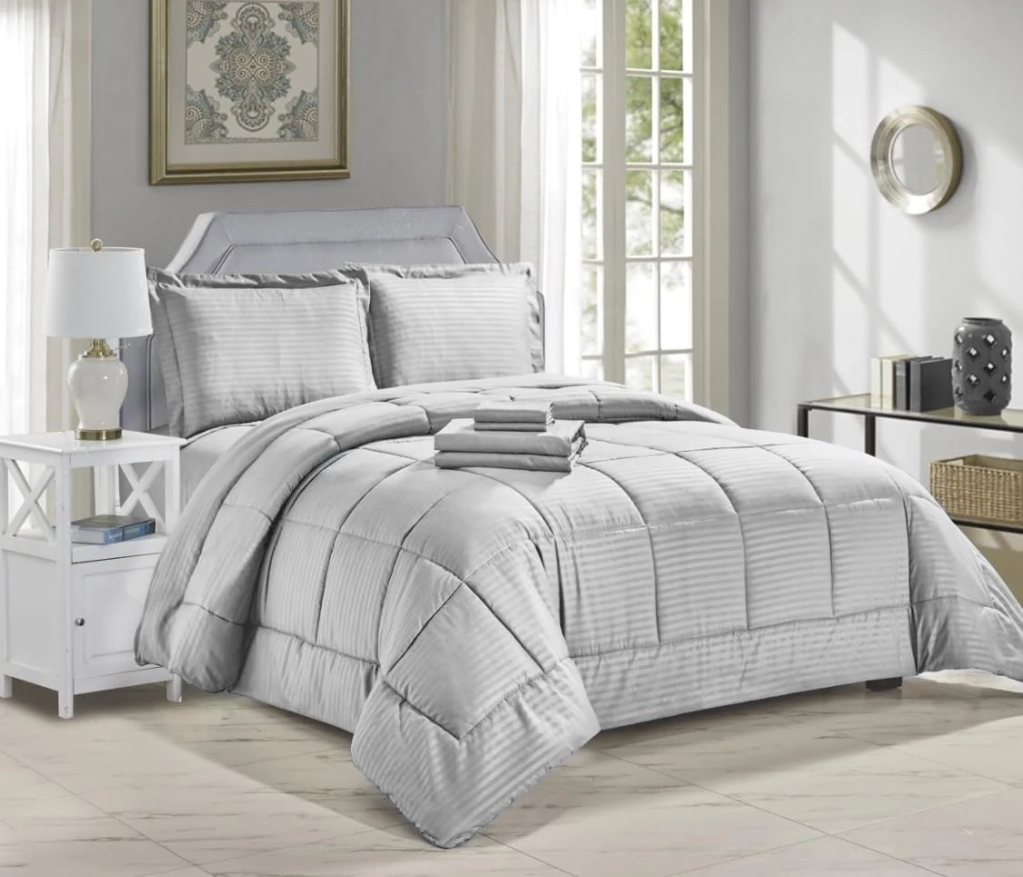 Decor&More Home Essentials 8 Piece Embossed Stripe Bed in a Bag - Image 2