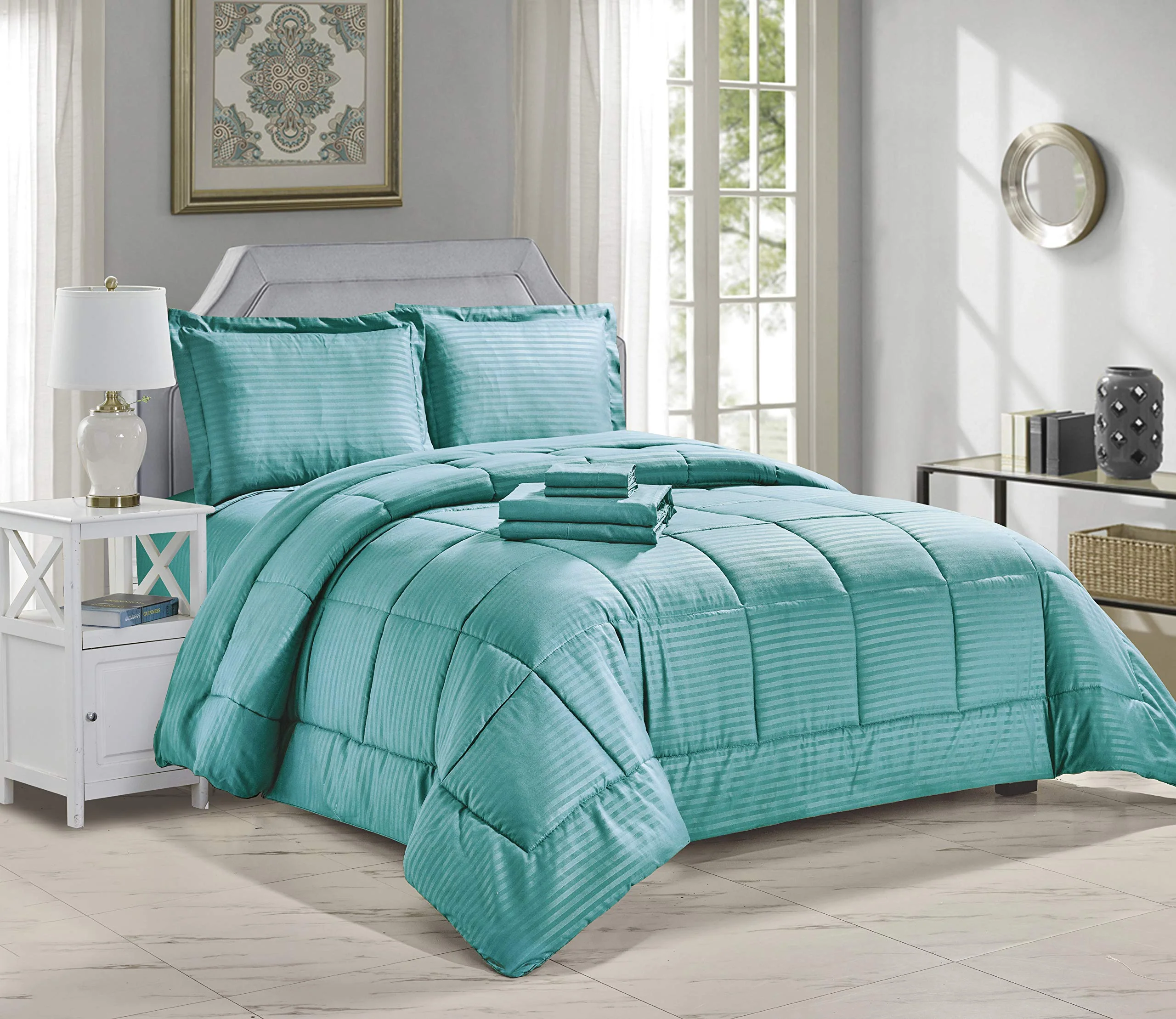 Decor&More Home Essentials 8 Piece Embossed Stripe Bed in a Bag - Image 6