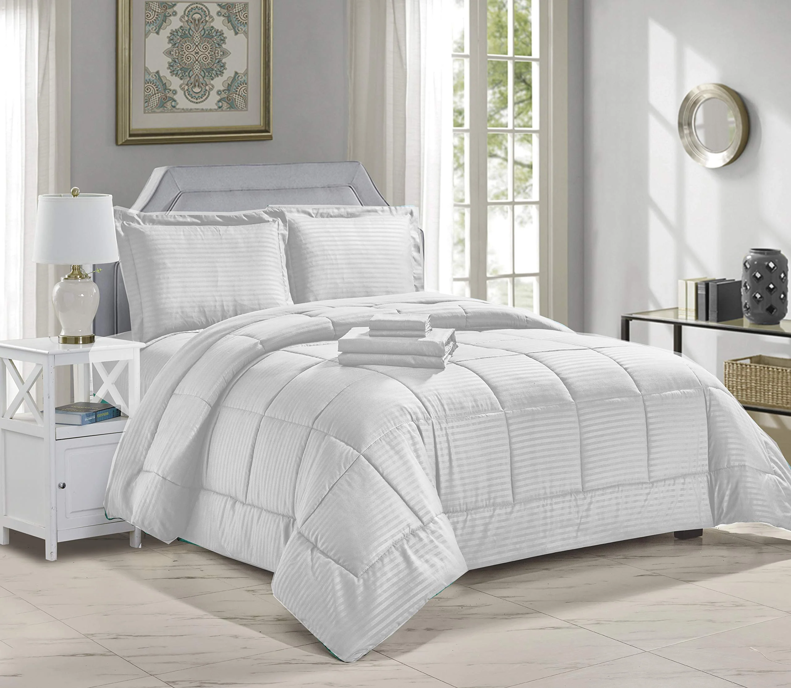 Decor&More Home Essentials 8 Piece Embossed Stripe Bed in a Bag - Image 7