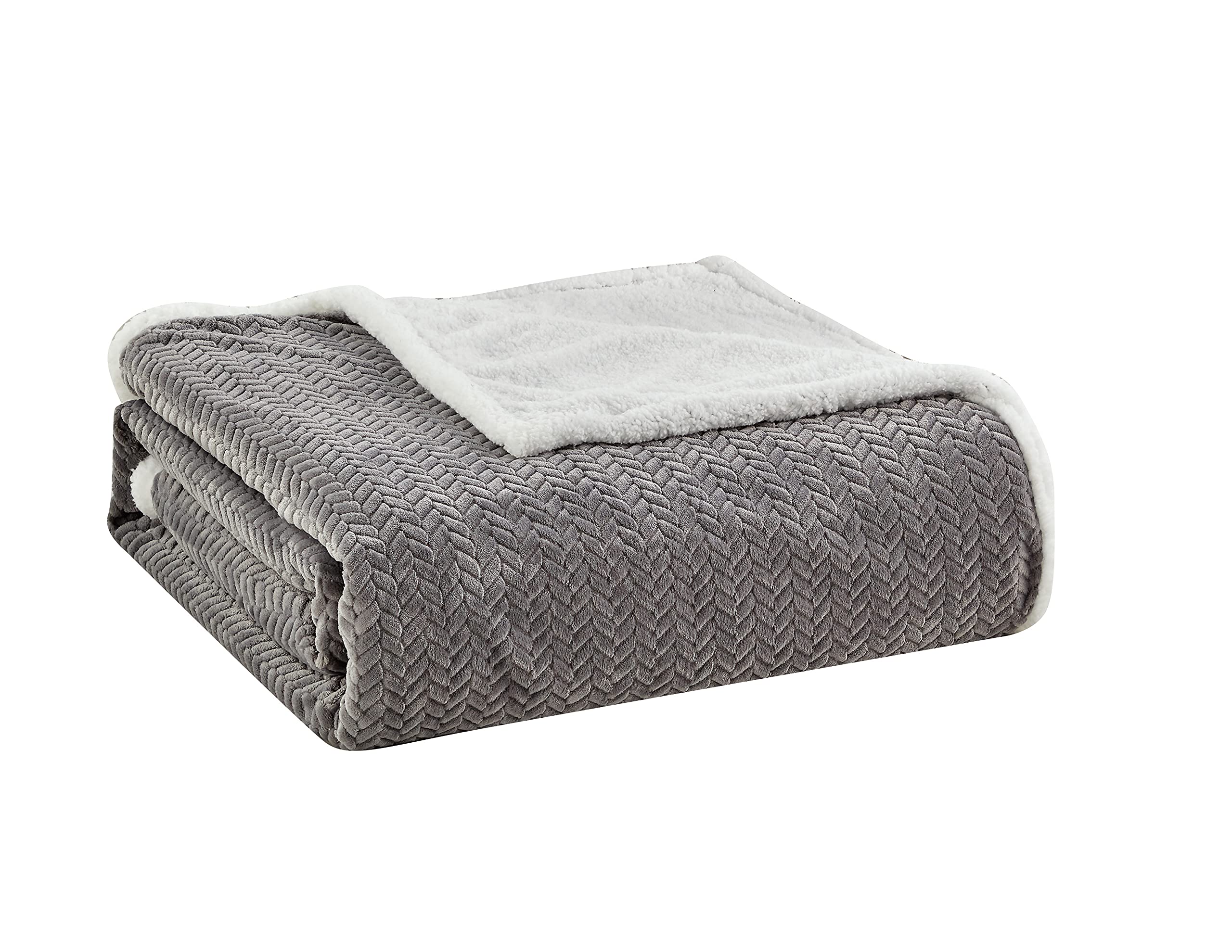 Decor&More HomeEssentials Extra Heavy and Plush Chevron Braided King Size Microplush Jacquard Blanket with Sherpa Backing (108" x 90") - Burgundy - Image 15