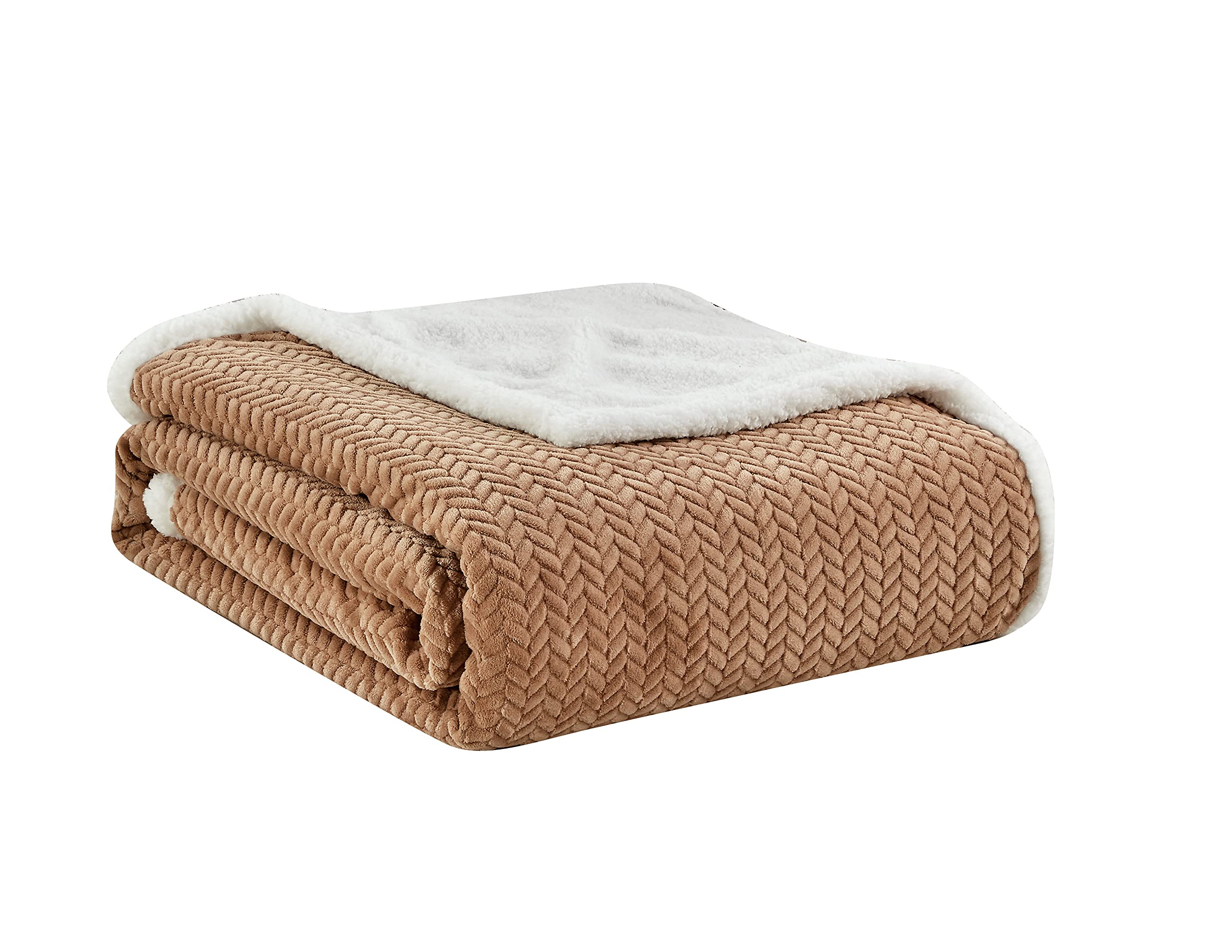 Decor&More HomeEssentials Extra Heavy and Plush Chevron Braided King Size Microplush Jacquard Blanket with Sherpa Backing (108" x 90") - Burgundy - Image 18