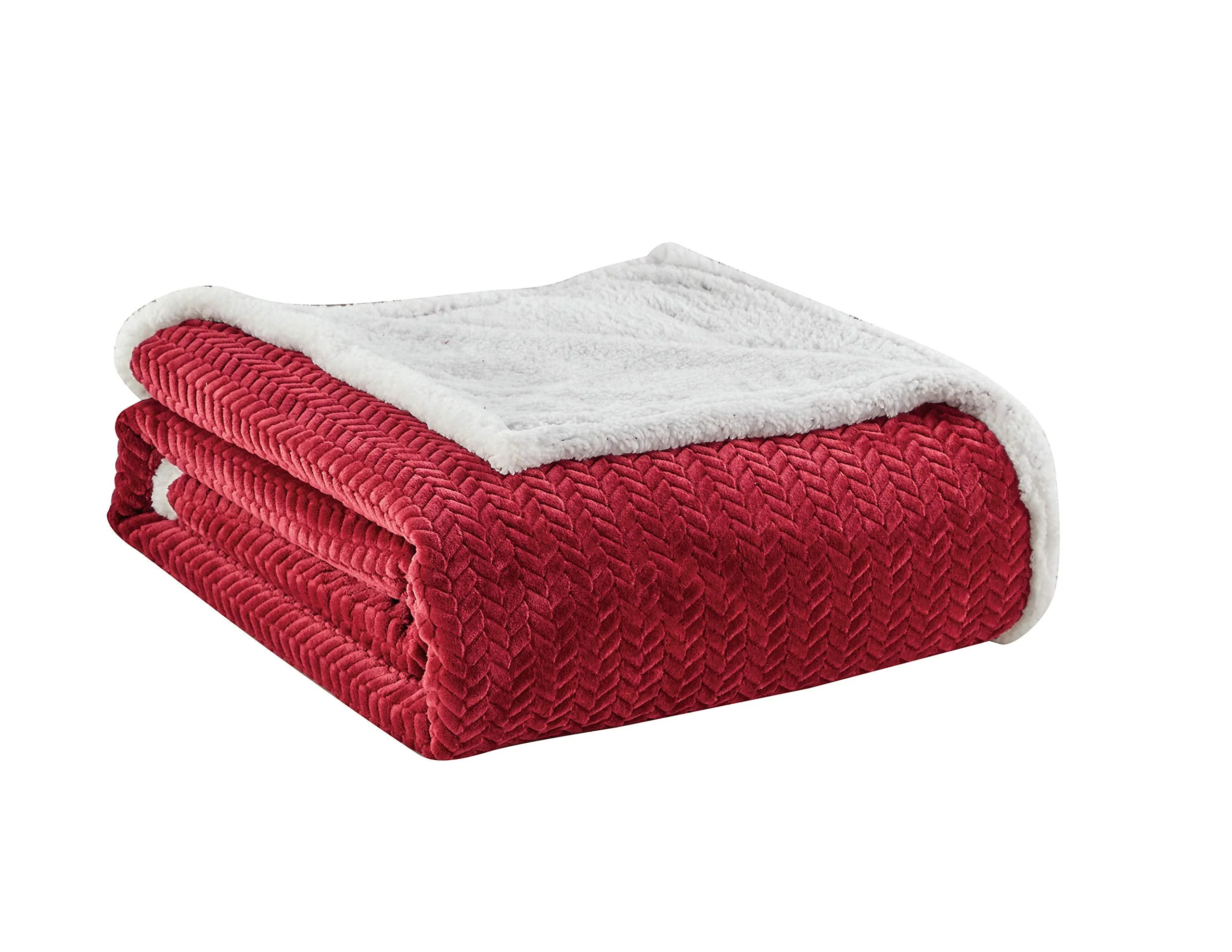 Decor&More HomeEssentials Extra Heavy and Plush Chevron Braided King Size Microplush Jacquard Blanket with Sherpa Backing (108" x 90") - Burgundy - Image 7