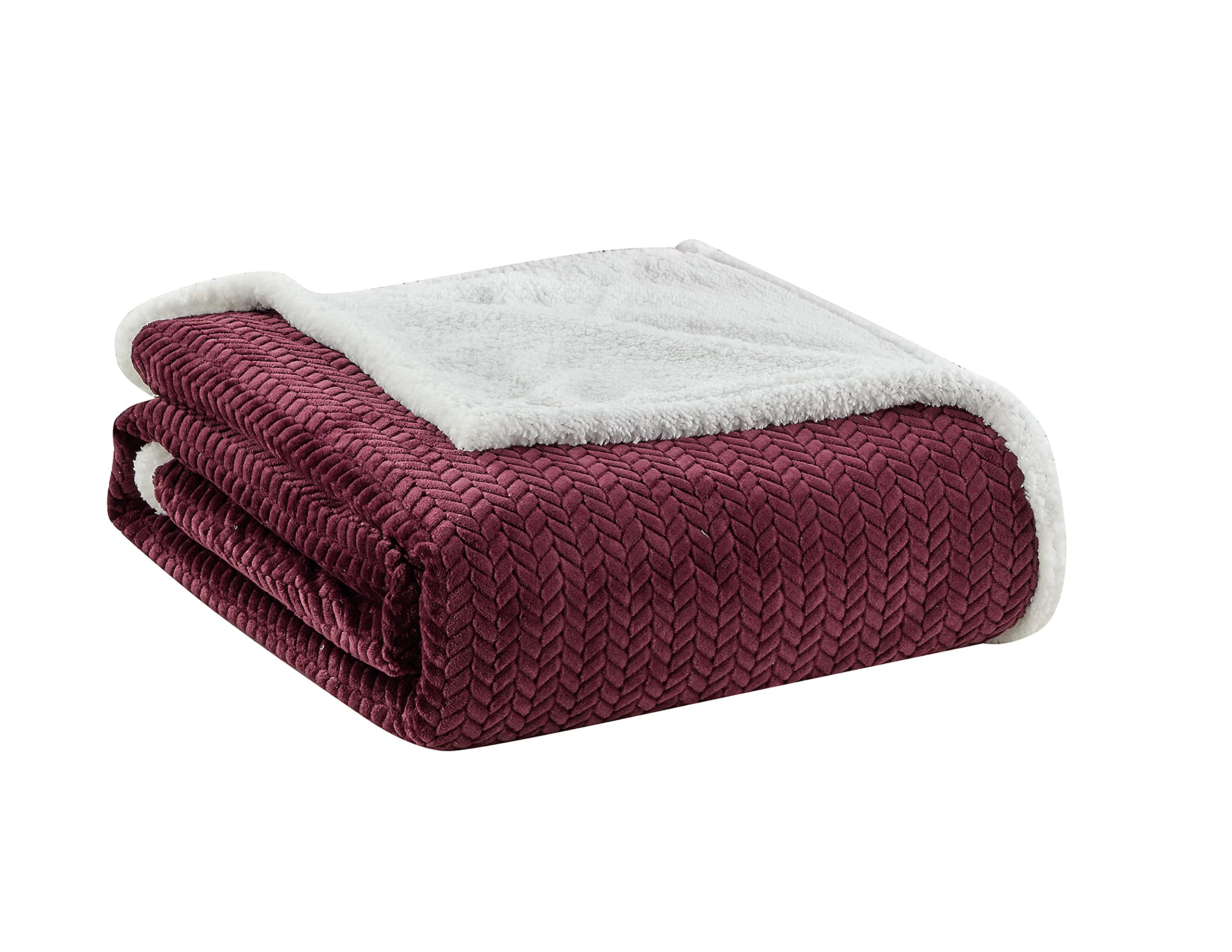 Decor&More HomeEssentials Extra Heavy and Plush Chevron Braided King Size Microplush Jacquard Blanket with Sherpa Backing (108" x 90") - Burgundy - Image 9