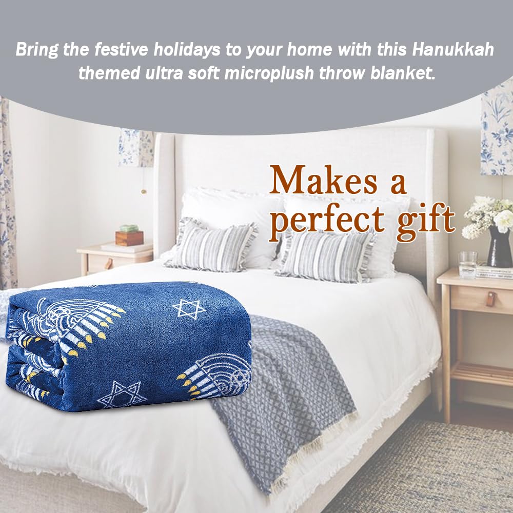 Decor&More Maccabbee Collection Microplush Holiday Throw Blanket (60" x 50") - Hanukkah Menorah - Image 3