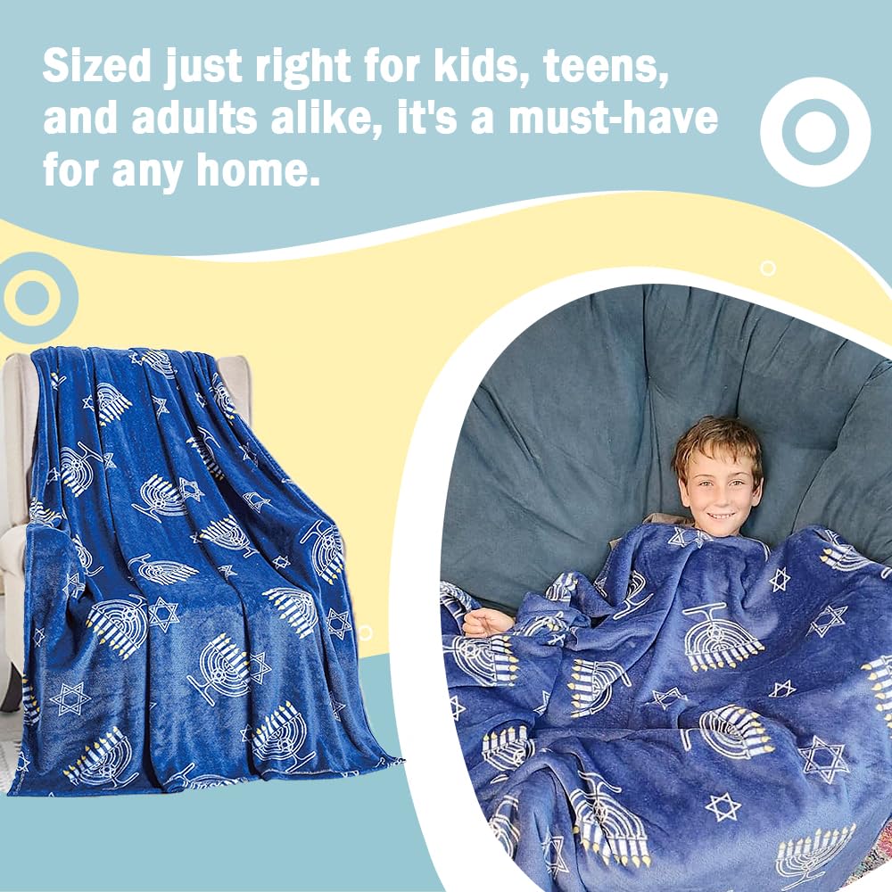 Decor&More Maccabbee Collection Microplush Holiday Throw Blanket (60" x 50") - Hanukkah Menorah - Image 4
