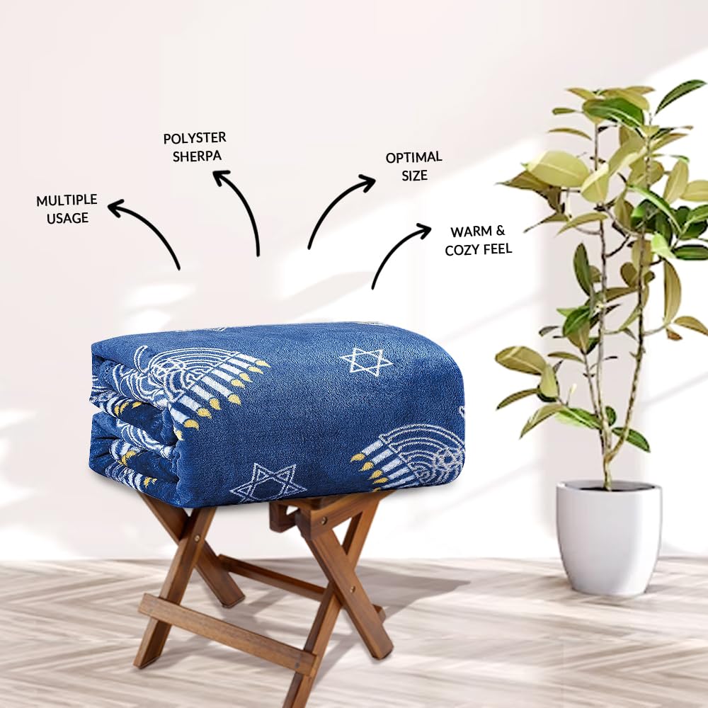 Decor&More Maccabbee Collection Microplush Holiday Throw Blanket (60" x 50") - Hanukkah Menorah - Image 6