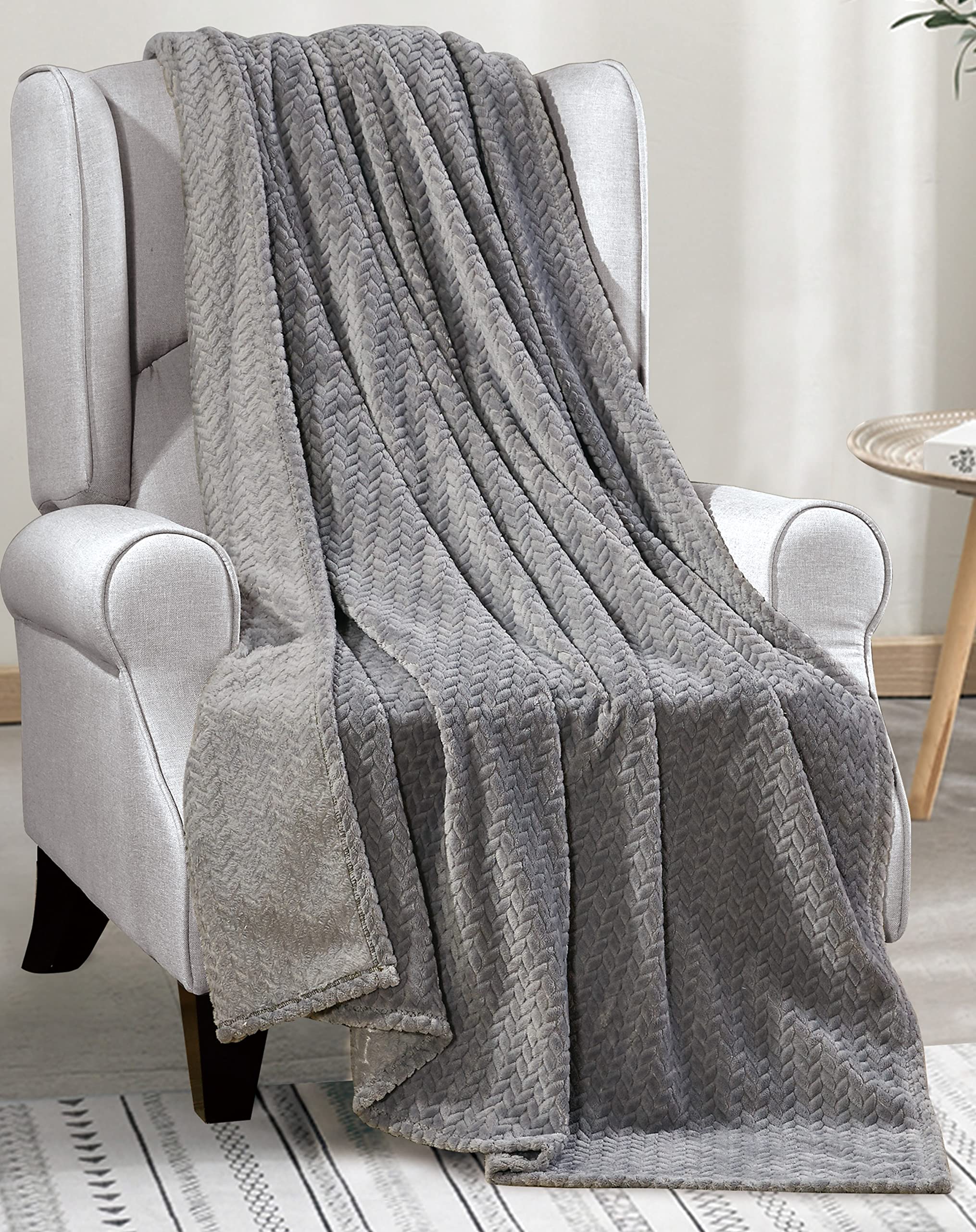 Decor&More Noble House Extra Heavy Chevron Braided Throw Blanket (50" x 60") - Blue - Image 2