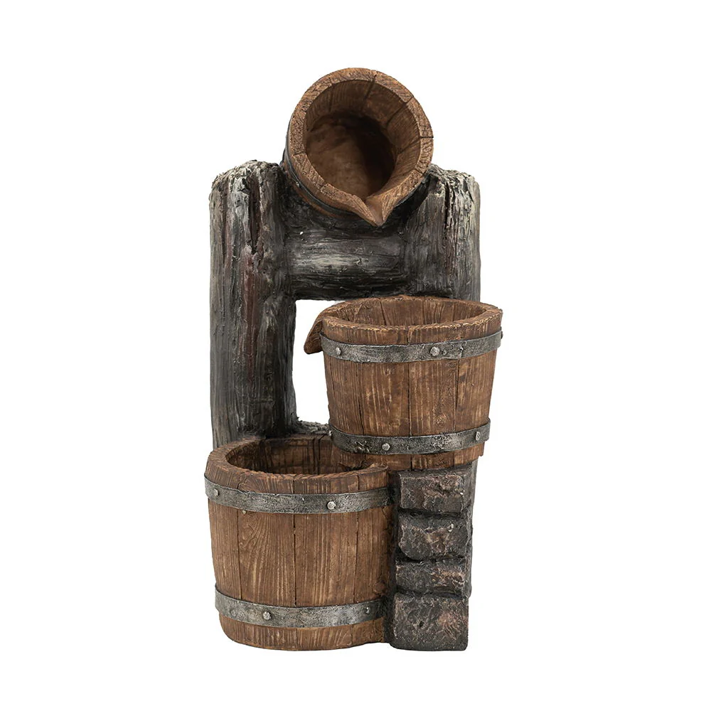 Decorative 3 Tier Bucket Fountain With Lights And Pump - Brown - Image 3