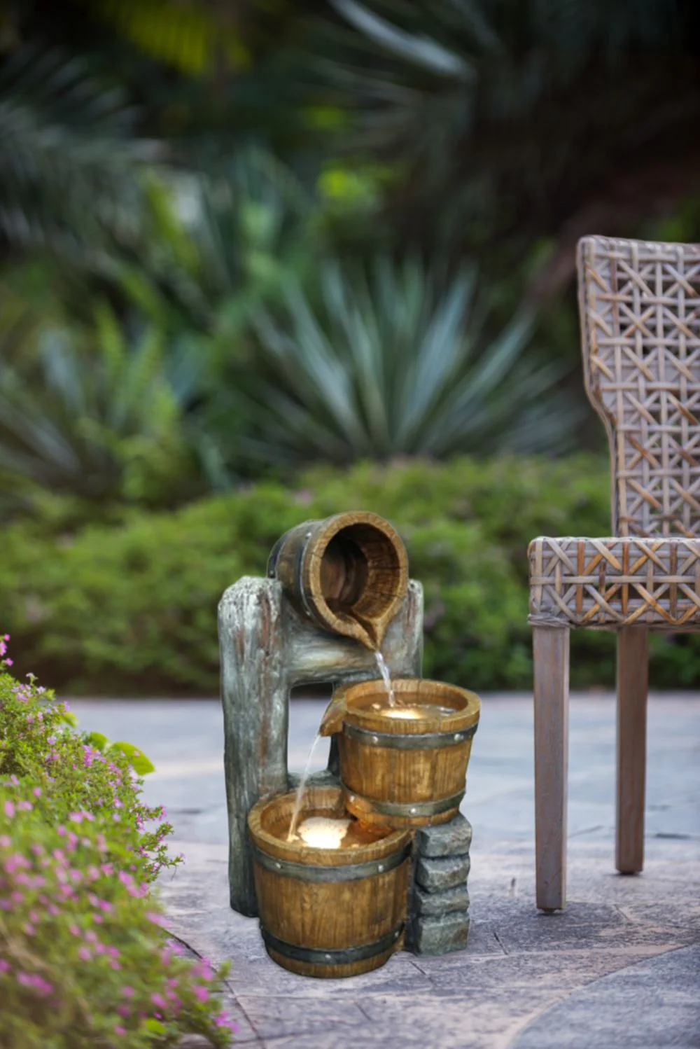 Decorative 3 Tier Bucket Fountain With Lights And Pump - Brown - Image 4