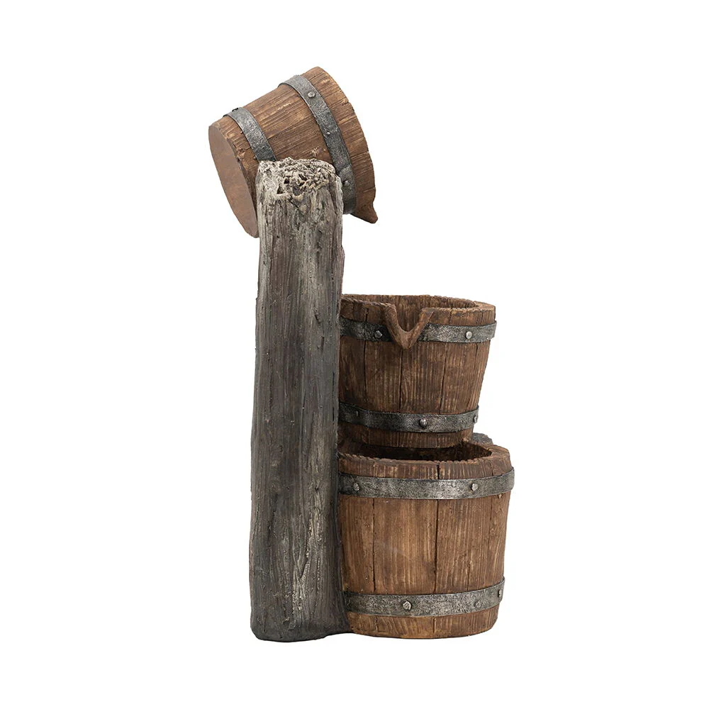 Decorative 3 Tier Bucket Fountain With Lights And Pump - Brown - Image 5