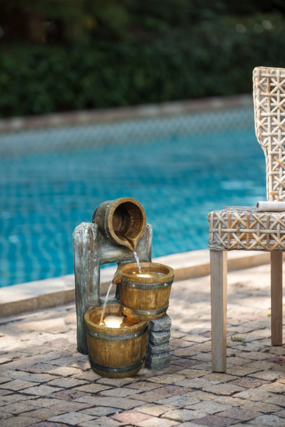 Decorative 3 Tier Bucket Fountain With Lights And Pump - Brown - Image 6