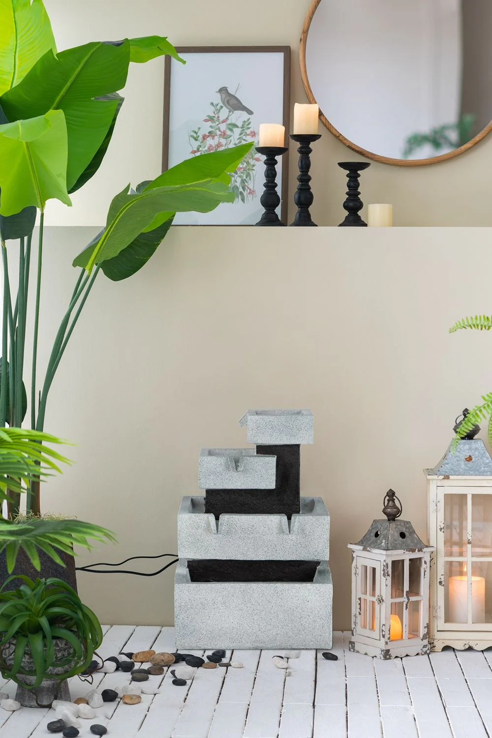 Decorative 4 Tier Block Fountain With Light for Indoor and Outdoor - Black / Gray - Image 3