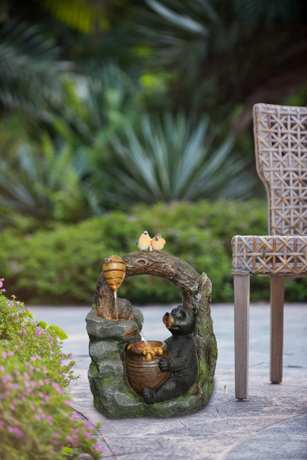 Decorative Two Tiered Outdoor Water Fountain with Woodland Animal Design - Image 2
