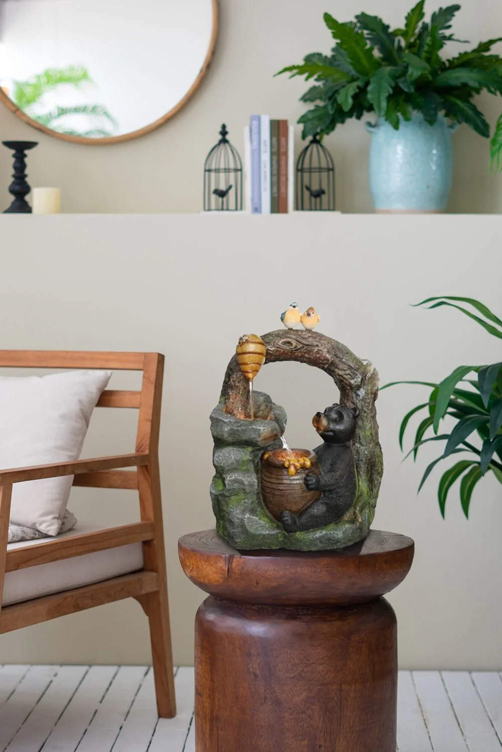 Decorative Two Tiered Outdoor Water Fountain with Woodland Animal Design - Image 3