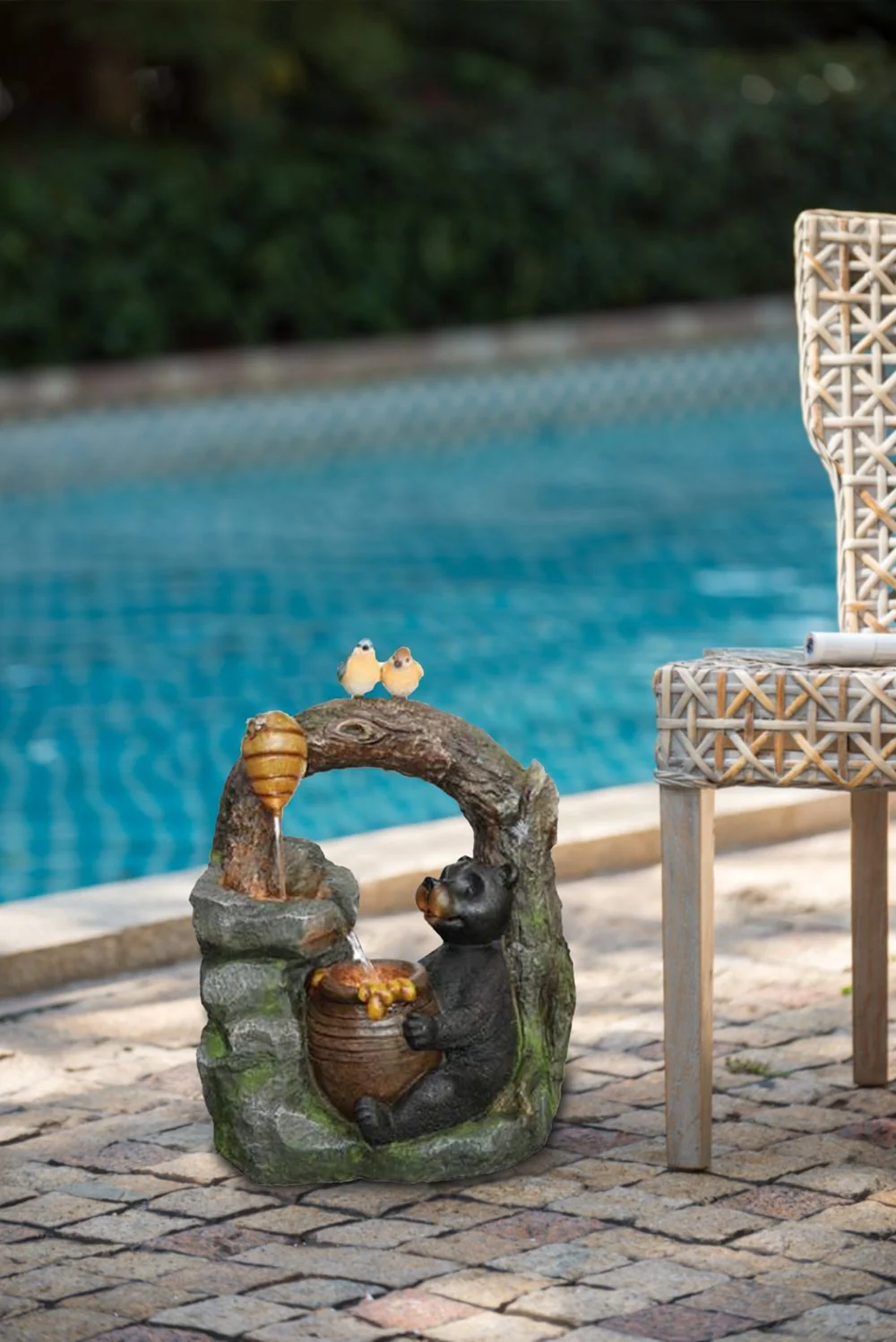 Decorative Two Tiered Outdoor Water Fountain with Woodland Animal Design - Image 6