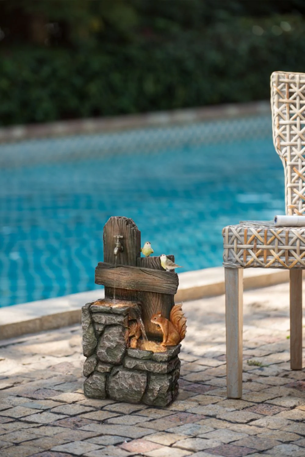 Decorative Two Tiered Water Fountain With Woodland Animal Design - Image 2