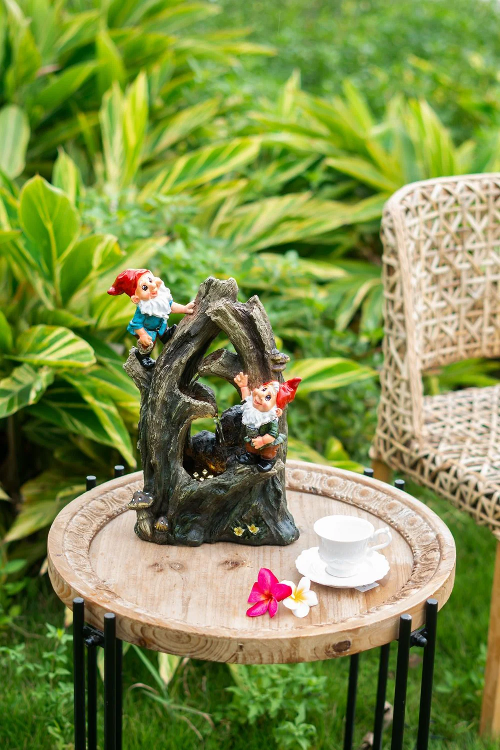Decorative Woodland Gnome Water Fountain with LED Light - Brown - Image 3