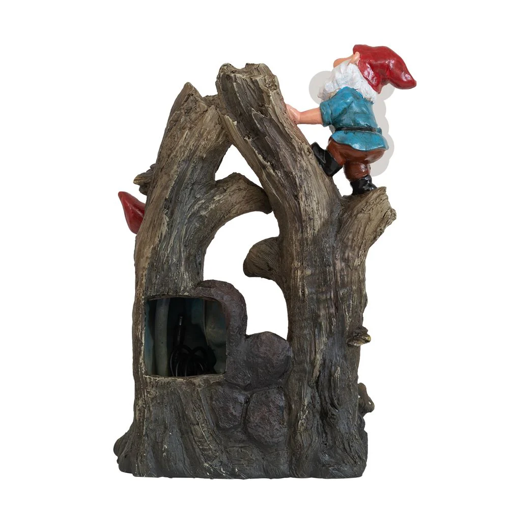 Decorative Woodland Gnome Water Fountain with LED Light - Brown - Image 4